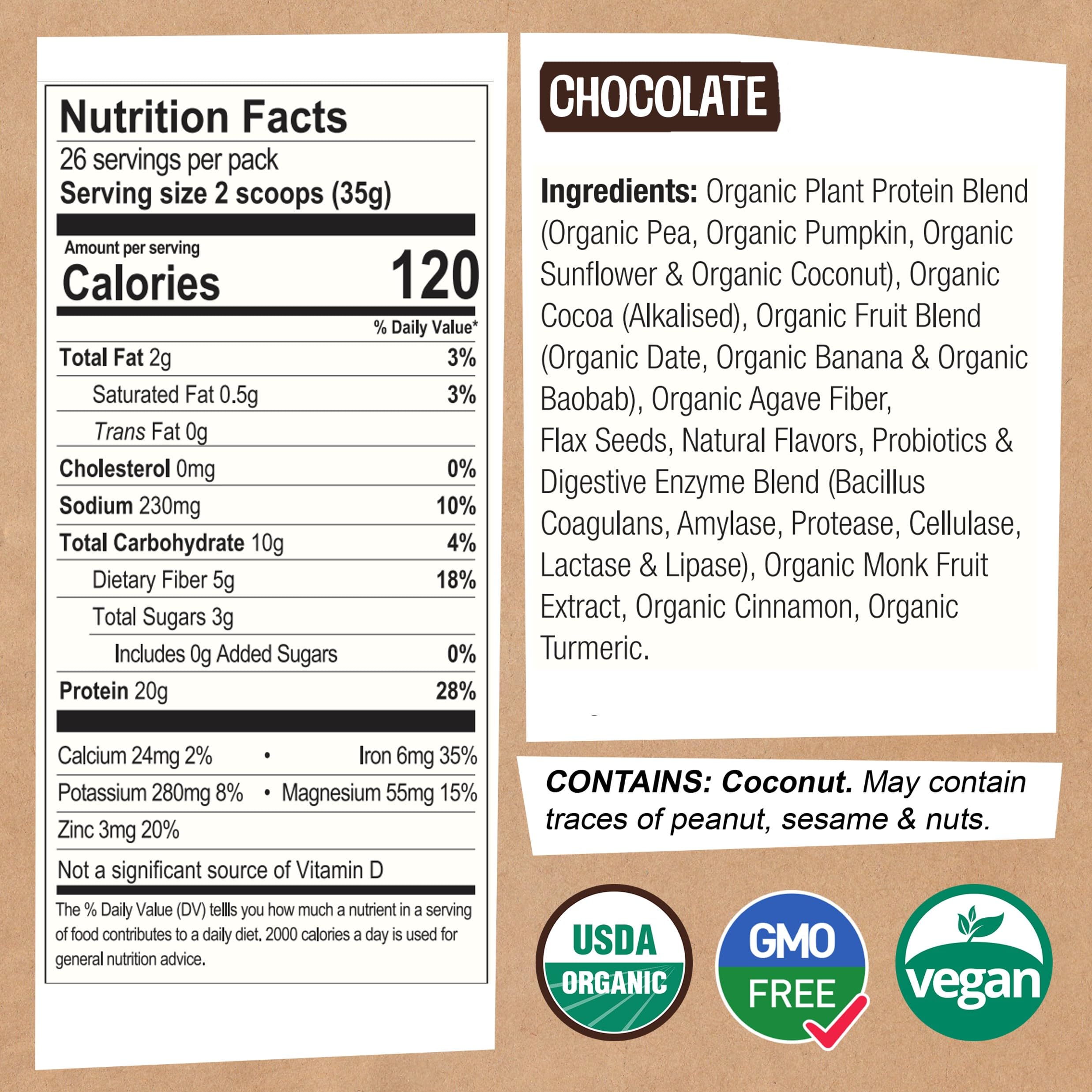 EarthChimp Organic Vegan Protein Powder - with Probiotics - Non GMO, Dairy Free - AB Mystery