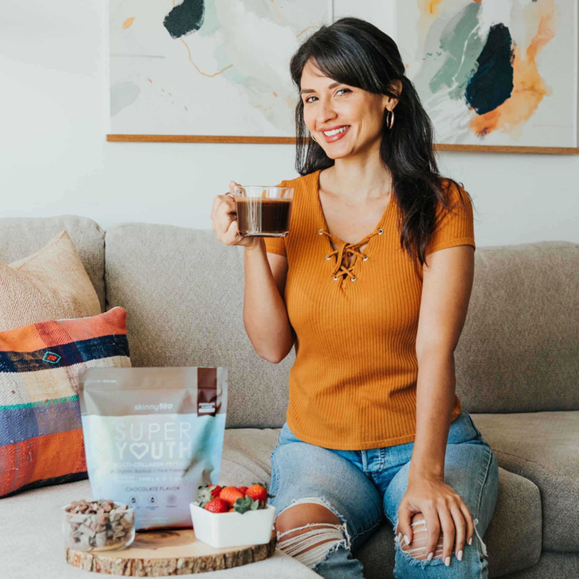 SkinnyFit Super Youth Chocolate Multi-Collagen Peptides + Probiotics, Baobab Fiber - AB Mystery