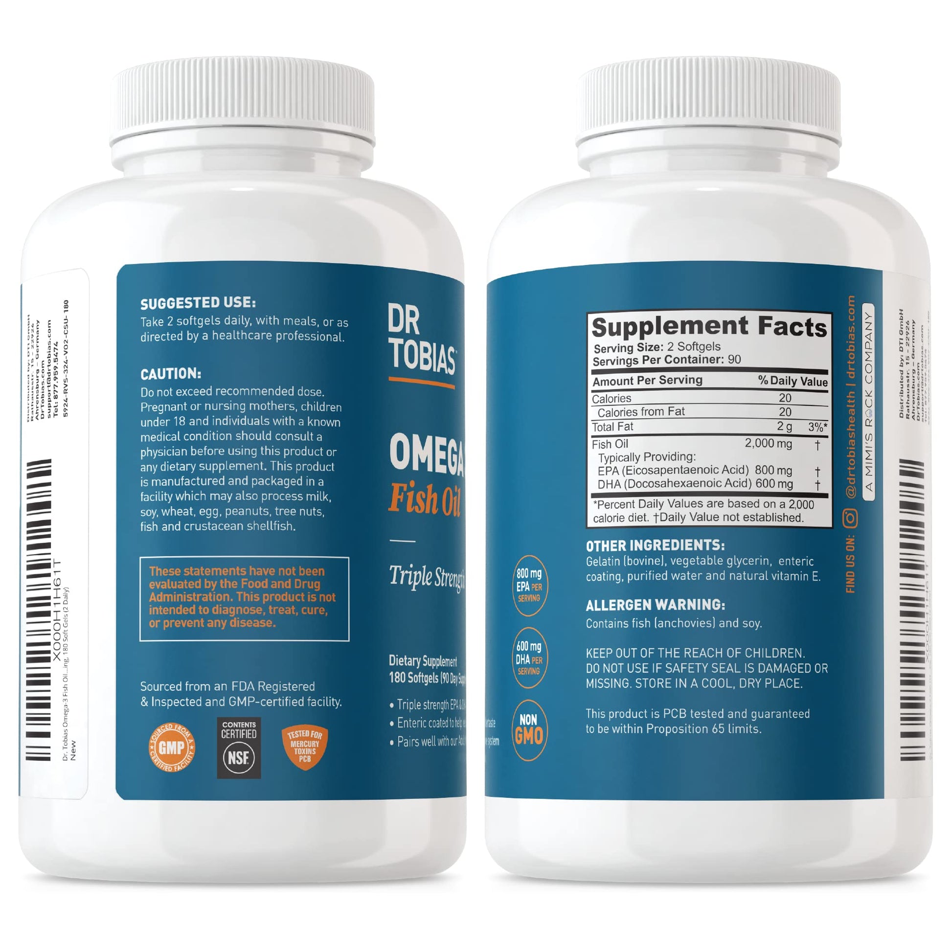 Dr. Tobias Omega 3 Fish Oil, 800 mg EPA 600 mg DHA Omega 3 Supplement for Heart - AB Mystery