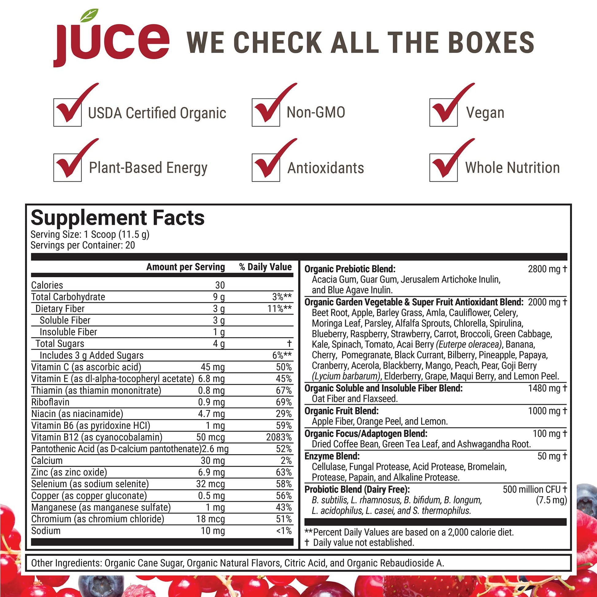 JUCE Reds Organic Superfood Powder - Garden Berry Flavor | Fruit and Veggie Powder - AB Mystery