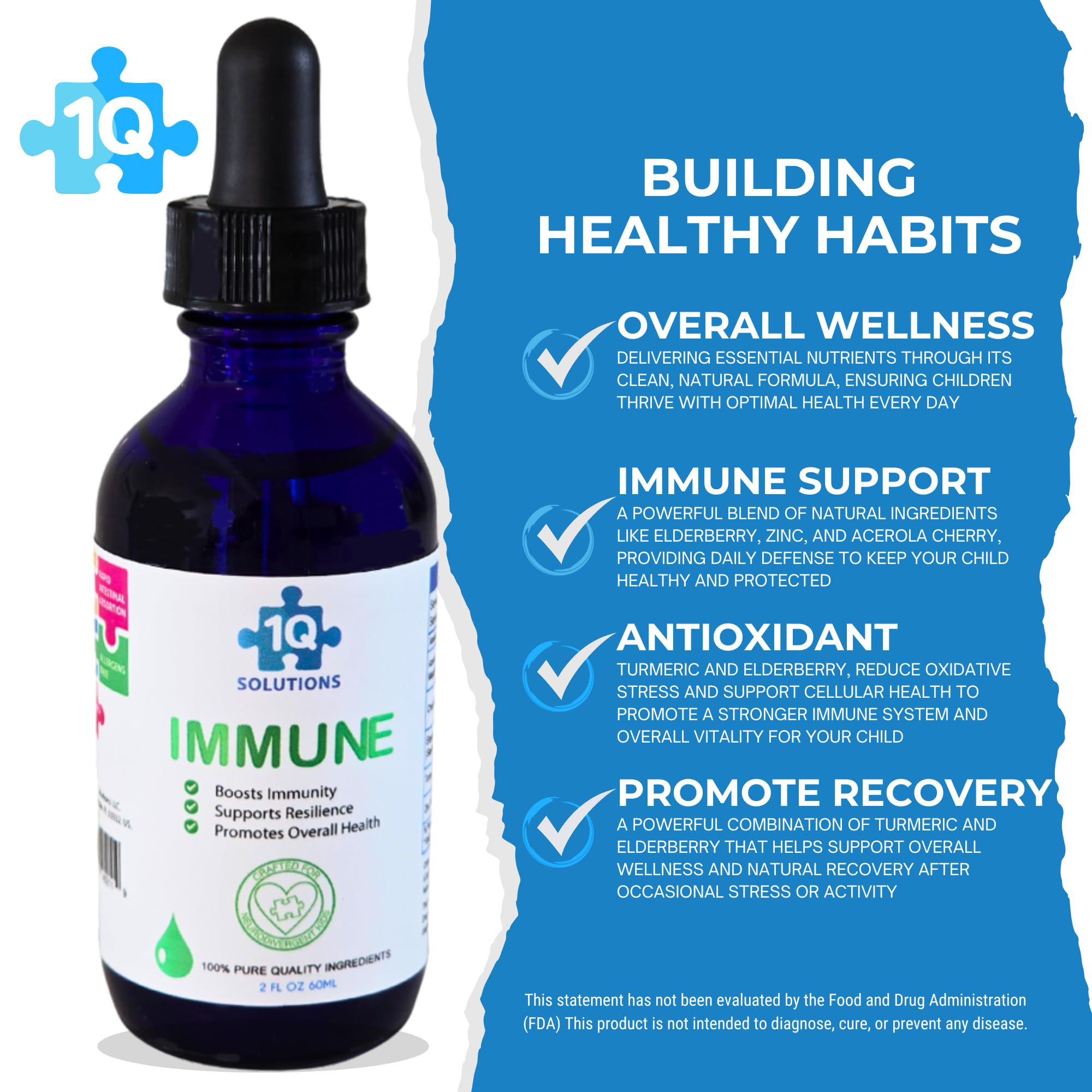 1Q Immune – Liquid Immune Support Supplement for Kids | Elderberry Extract, Turmeric & Acerola Cherry - AB Mystery