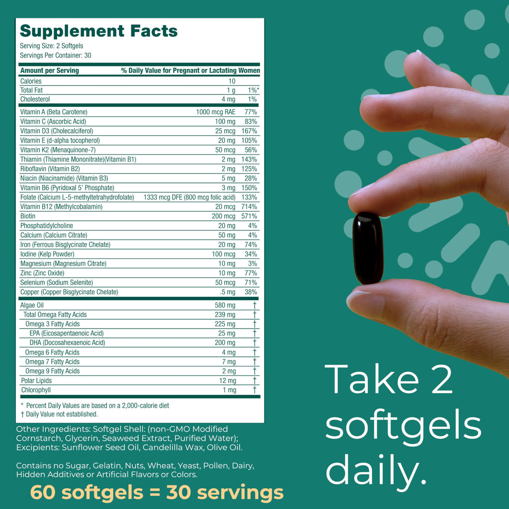 Iwi Life Prenatal Multivitamin, 60 Softgels (30 Servings), Vegan, Plant-Based Algae Omega 3 Iwi