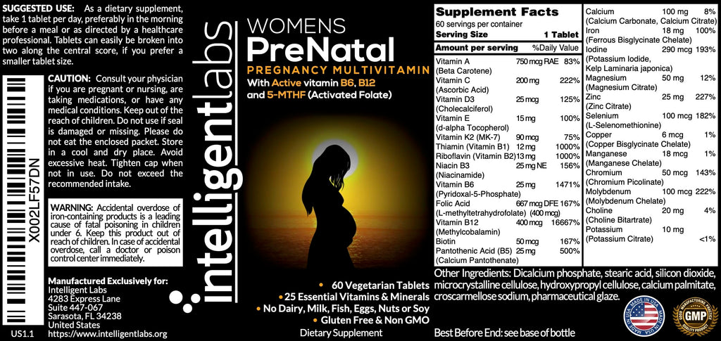 Intelligent Labs Women's Prenatal Multivitamin, 25 Essential Pregnancy Vitamins and Minerals Intelligent Labs