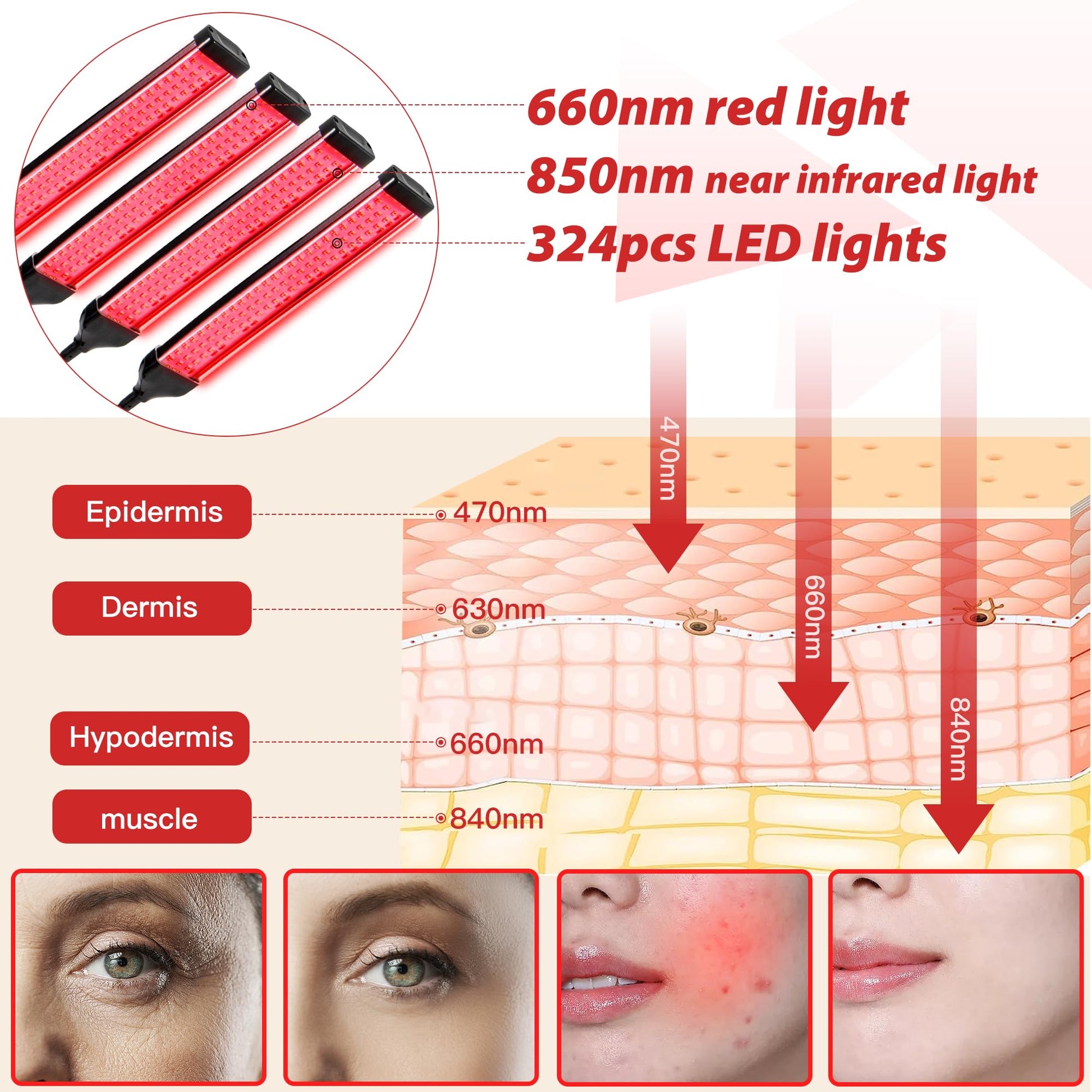 Dexnump Red Light Therapy for Face, 324 LEDs Red Light Therapy Lamp Height Free Adjustment Infrared - AB Mystery