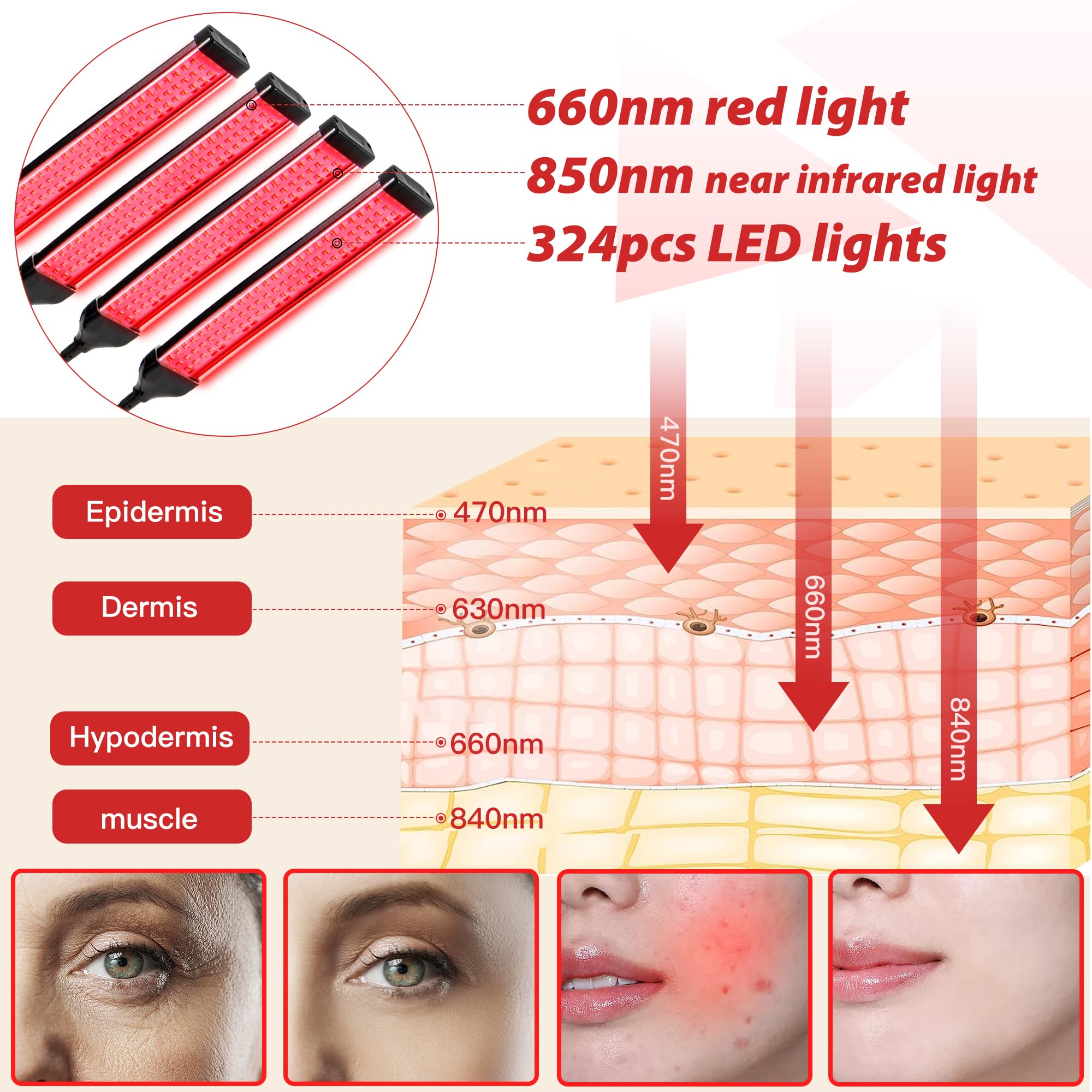 Dexnump Red Light Therapy for Face, 324 LEDs Red Light Therapy Lamp Height Free Adjustment Infrared - AB Mystery