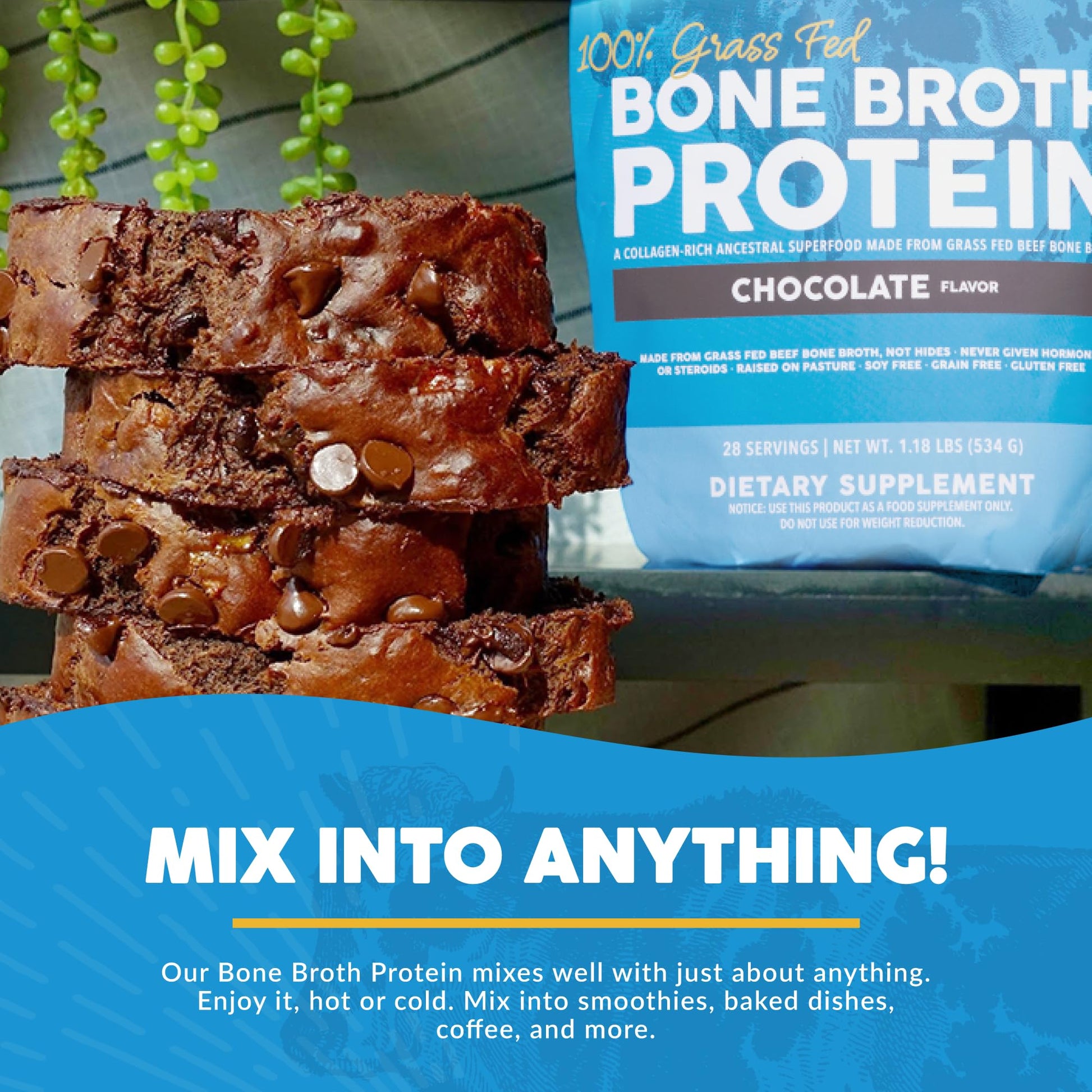 Paleovalley 100% Grass Fed Bone Broth Protein Powder - Chocolate - Rich in Collagen - AB Mystery