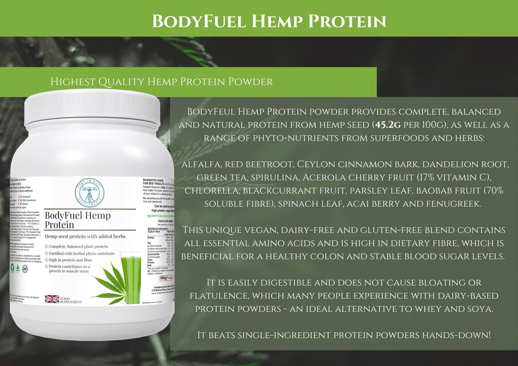 Complementary Supplements - BodyFuel Hemp Protein Powder Plus 14 Superfoods & Phytonutrients Complementary Supplements