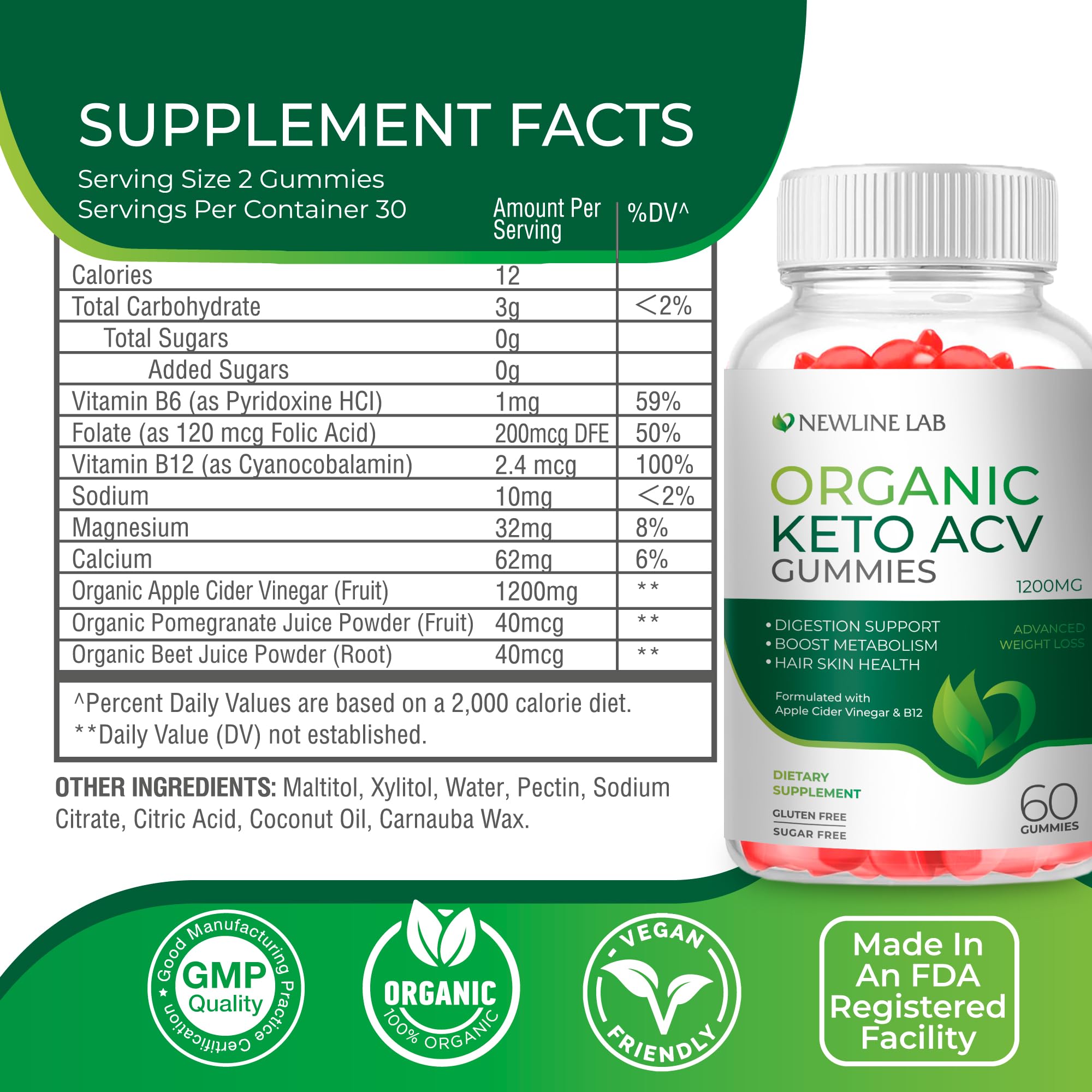 Organic Keto ACV Gummies for Advanced Weight Loss Fat Burn - Sugar Gluten Free Apple - AB Mystery