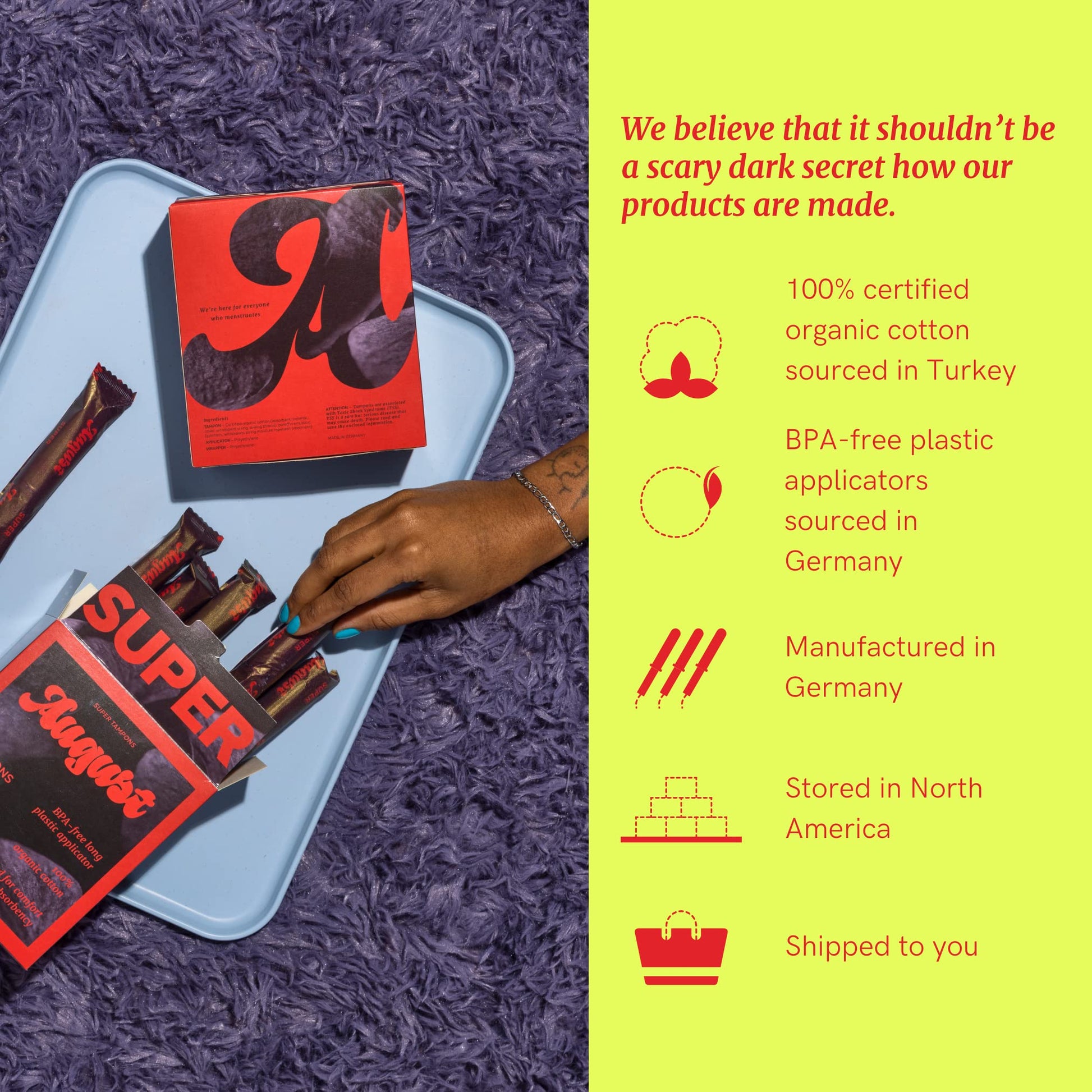 August Organic Cotton Tampons, Super tampons, BPA Free Long Applicators, Non-Toxic Organic - AB Mystery