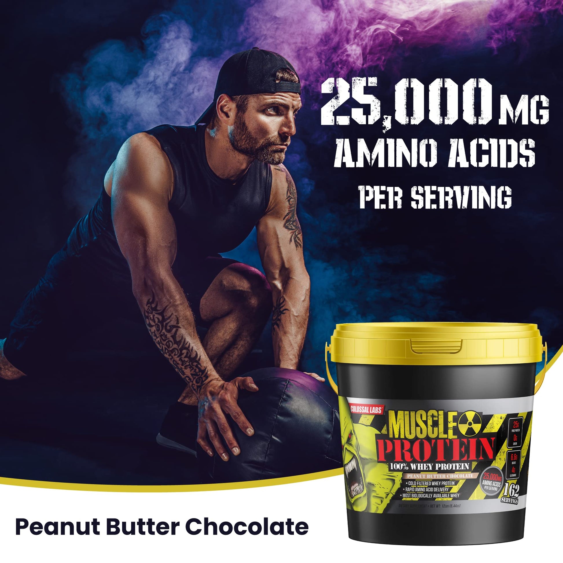 COLOSSAL LABS Muscle Growth Whey Protein [12 lbs/Pack of 1]–Peanut Butter Chocolate - AB Mystery