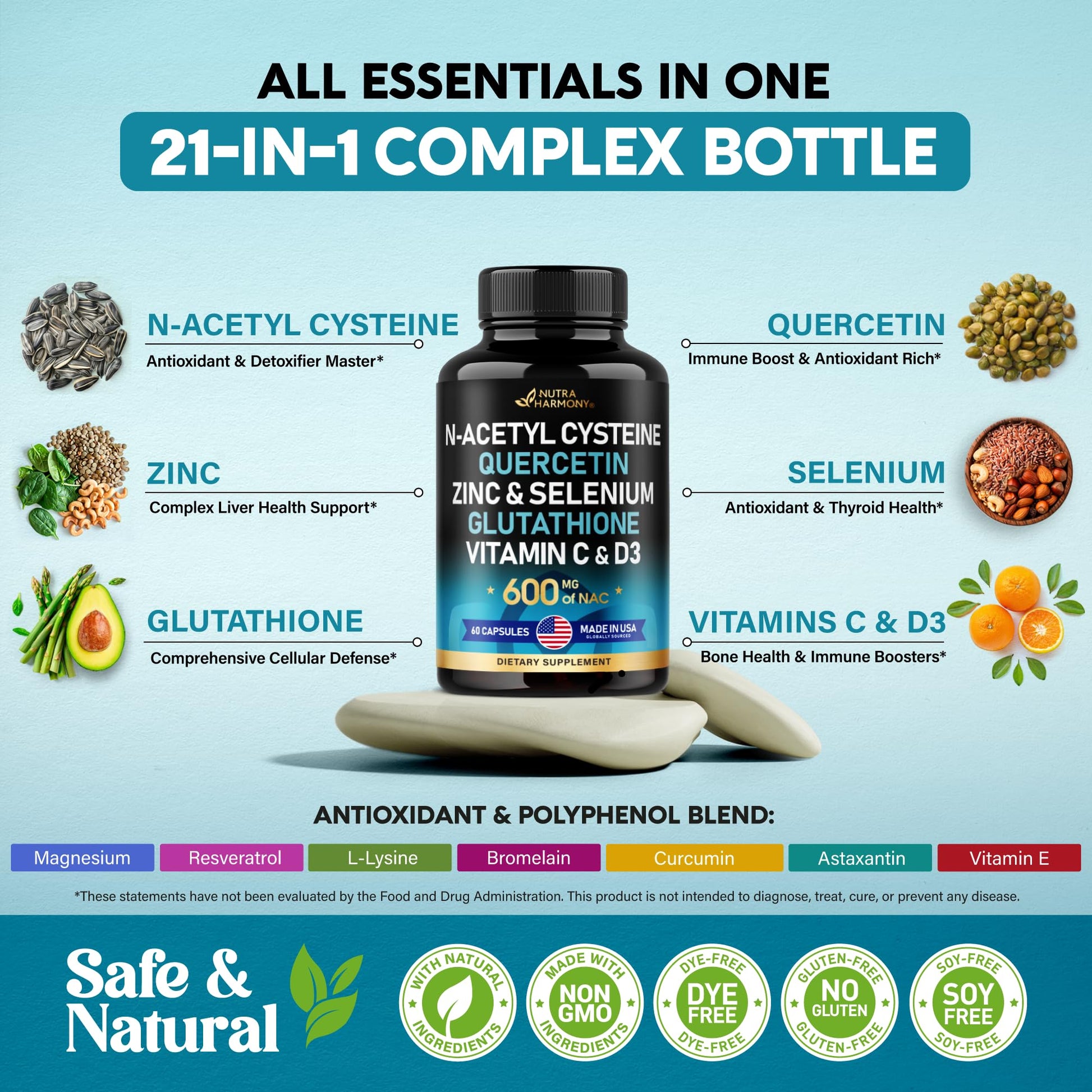 NAC 600 mg Supplement | Quercetin | Zinc | Glutathione | Selenium | Vitamin C & D3 - AB Mystery