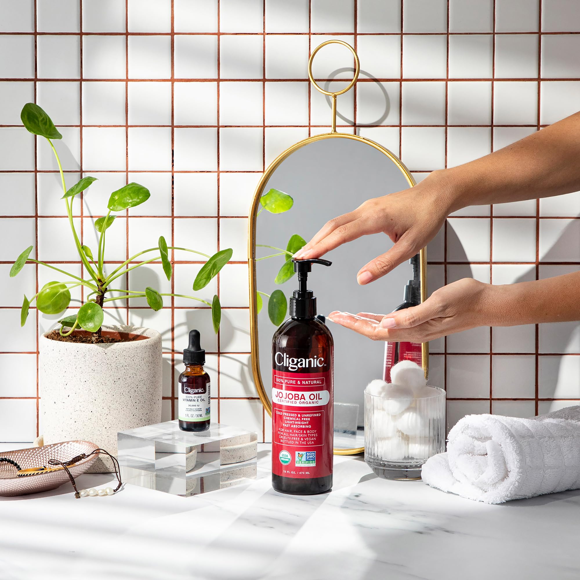 Cliganic USDA Organic Jojoba Oil 16oz with Pump, 100% Pure | Bulk, Moisturizing Oil - AB Mystery