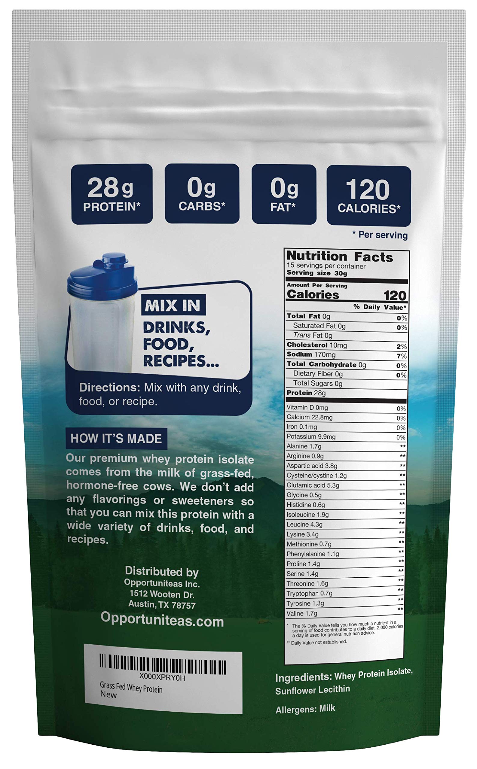 Opportuniteas Grass Fed Whey Protein Isolate Powder - Unflavored Whey Protein Isolate - AB Mystery