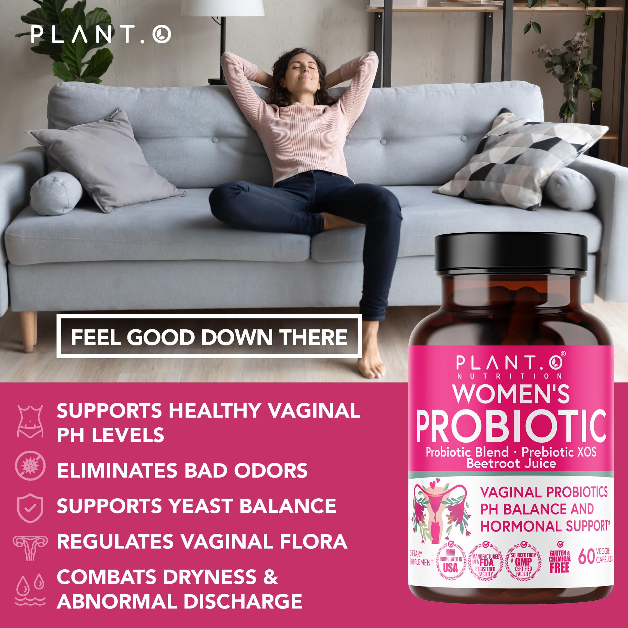 PLANT.O NUTRITION Vaginal Probiotics for Women with 4 Lactobacillus Strains Probiotic & Prebiotic Blend - AB Mystery