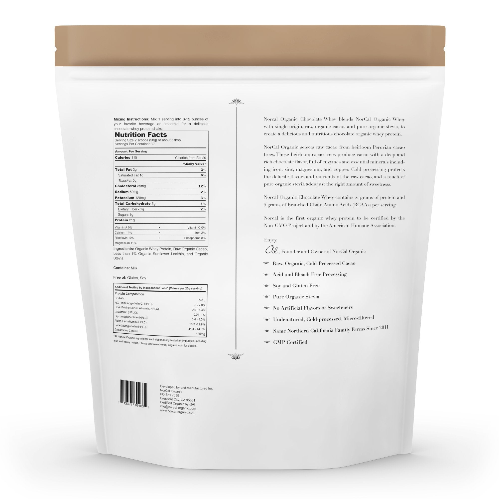 NorCal Organic Chocolate Whey Protein - 2lbs | 100% USA Grass-Fed, USDA Certified - AB Mystery