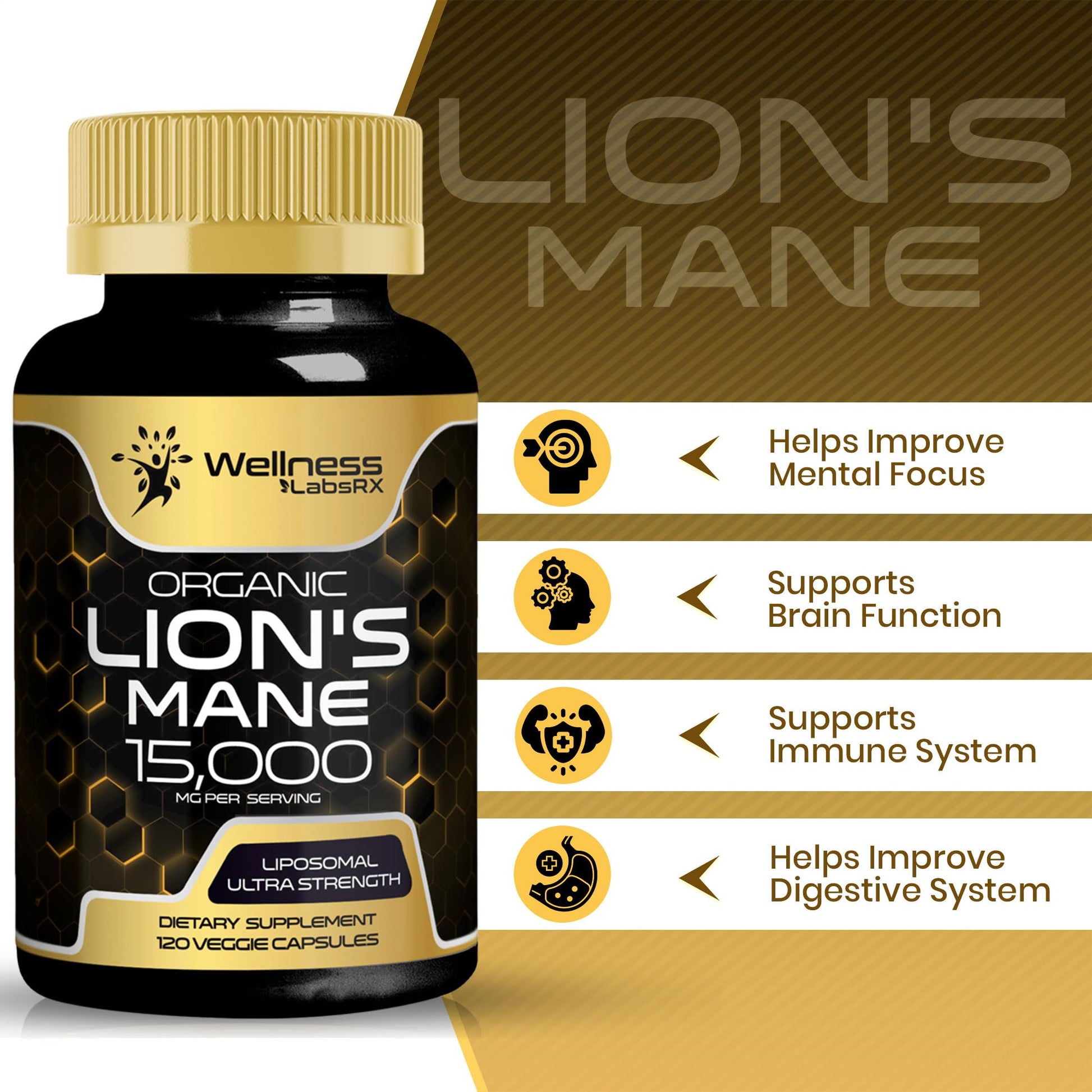 Lions Mane Supplement Capsules - 120 Count - Mushroom Supplement, Brain Supplements - AB Mystery