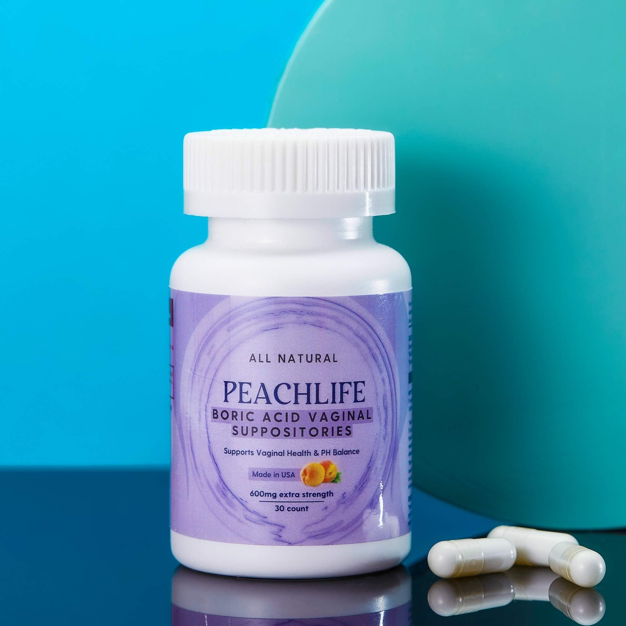 Peachlife Boric Acid Suppositories in Vegetable Capsules - USA Made - Vaginal pH - AB Mystery