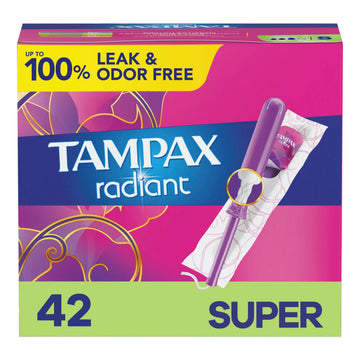 Tampax Radiant Tampons Super Absorbency with BPA-Free Plastic Applicator and LeakGuard Braid