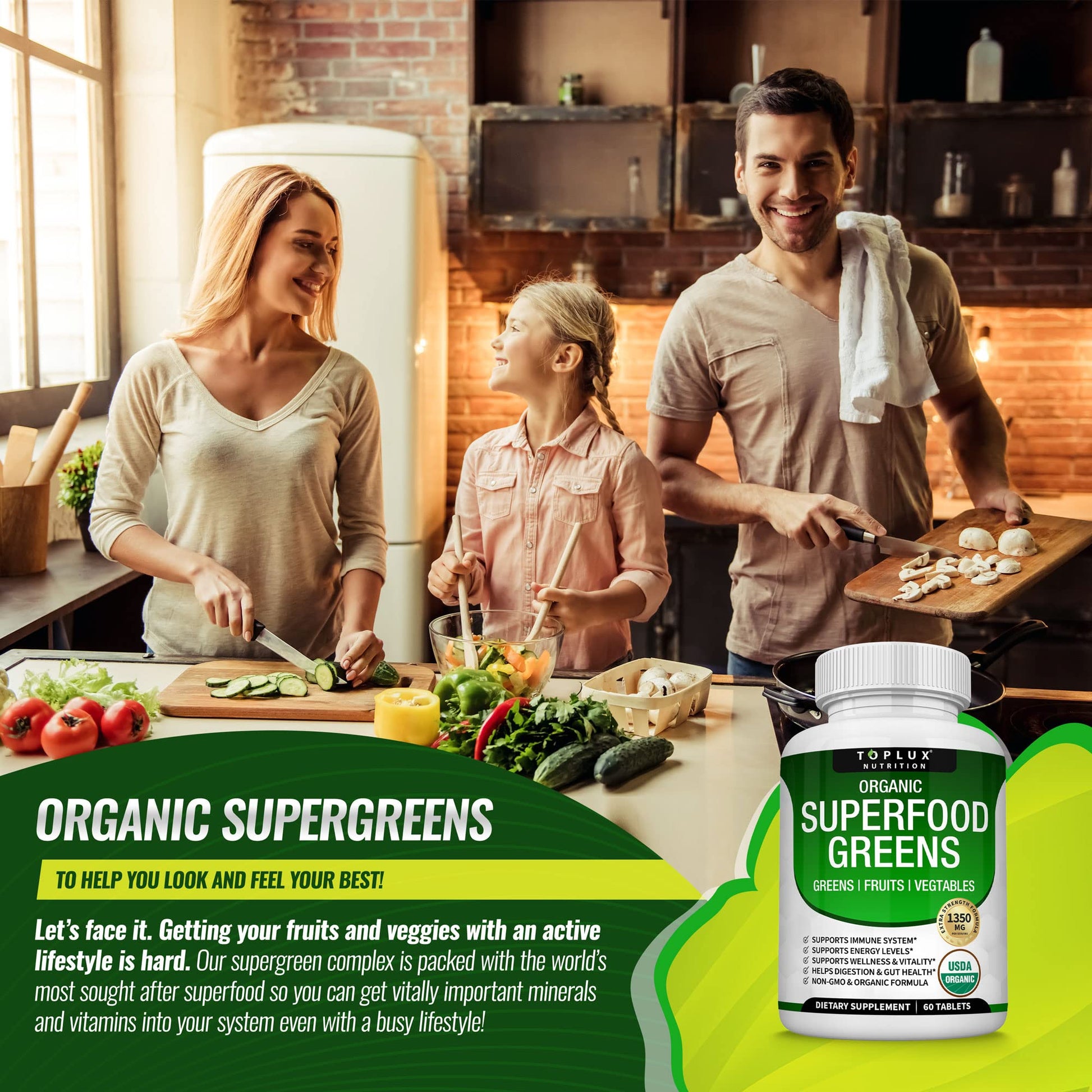 Organic Super Greens Capsules Superfood Fruit Veggie Supplement - 28 Powerful Natural - AB Mystery