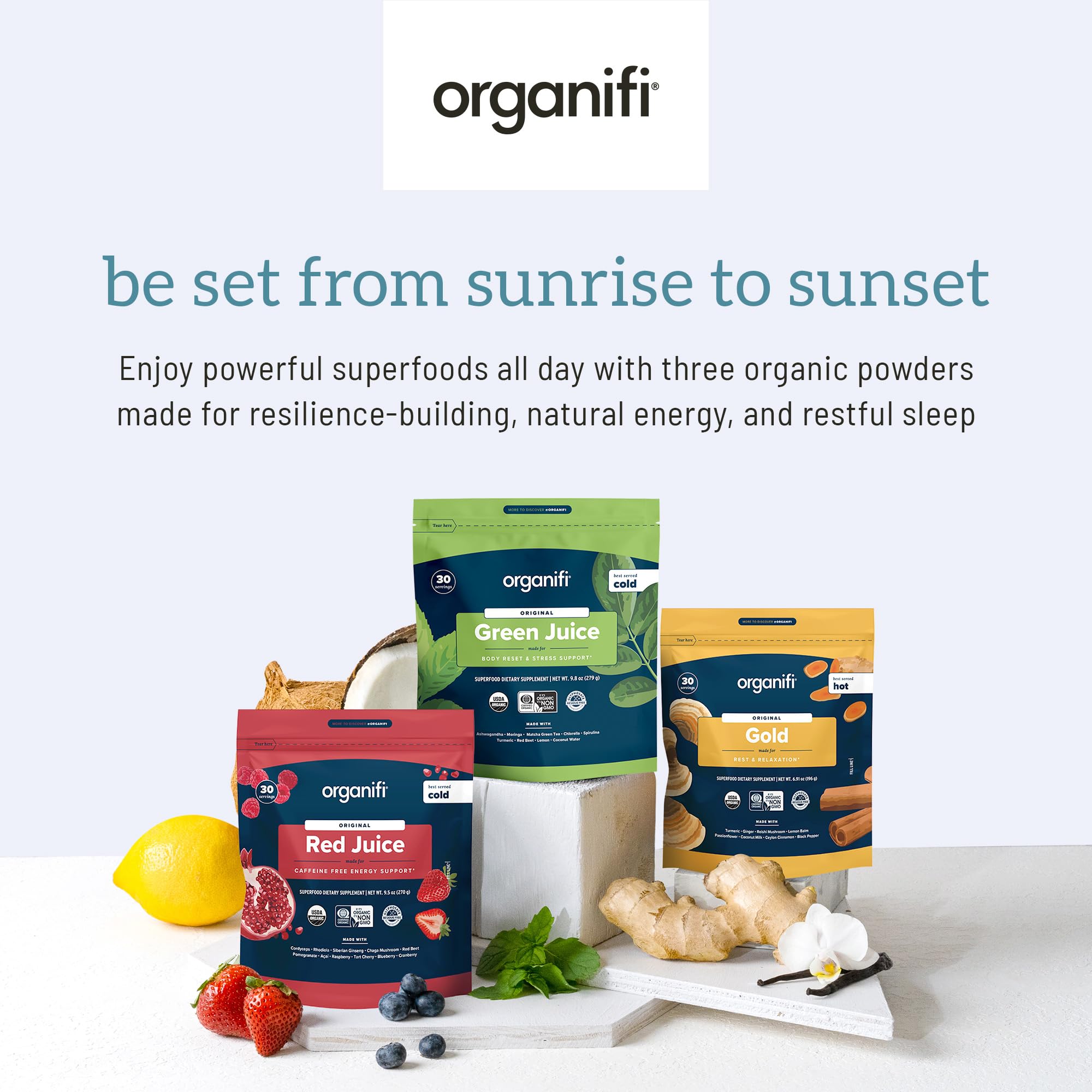 Organifi Sunrise to Sunset Power Box (9.5 Oz. Each) - Organic Superfood Powder - AB Mystery