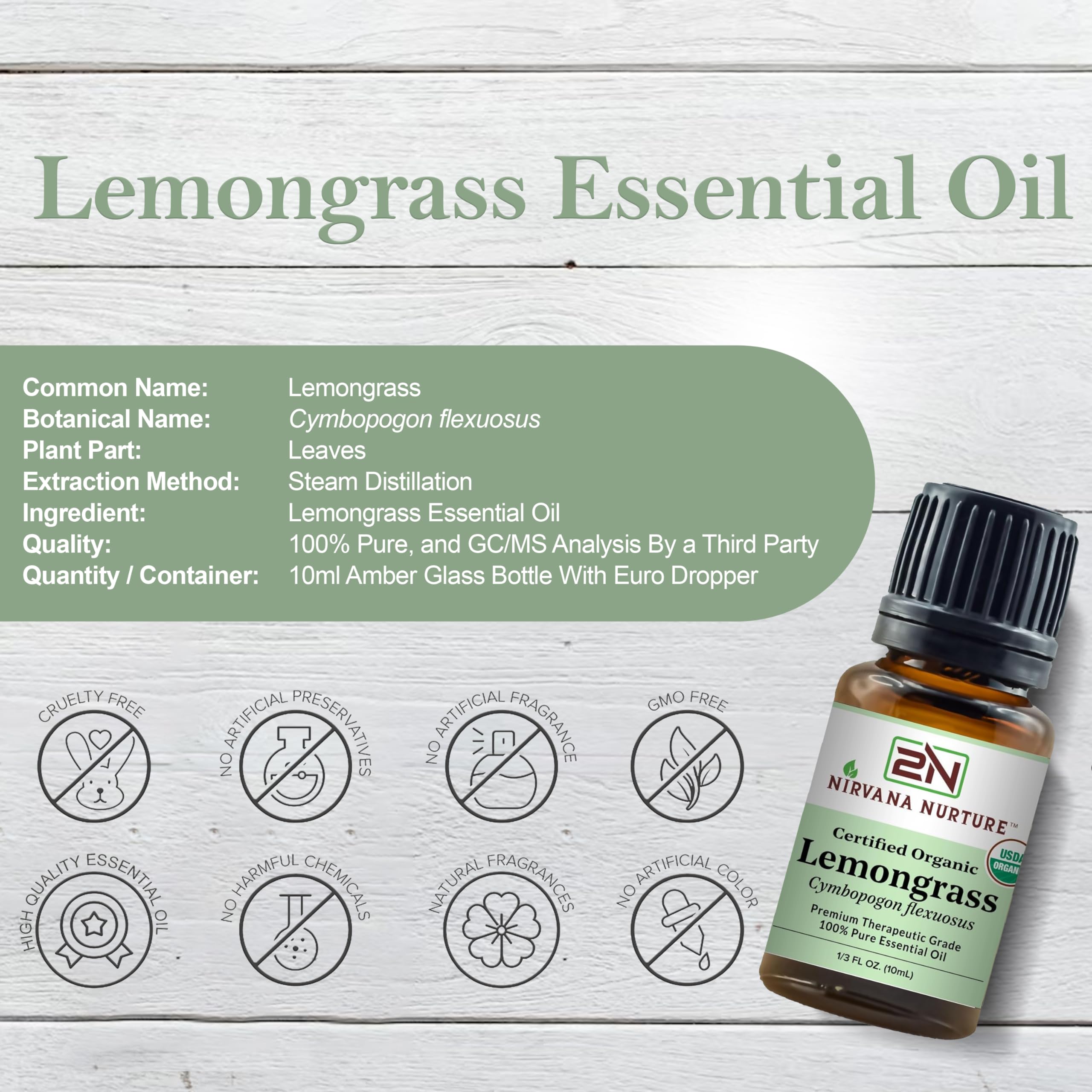 Nirvana Nurture Lemongrass Essential Oil USDA Certified Organic 100% Pure Premium Therapeutic Grade - AB Mystery