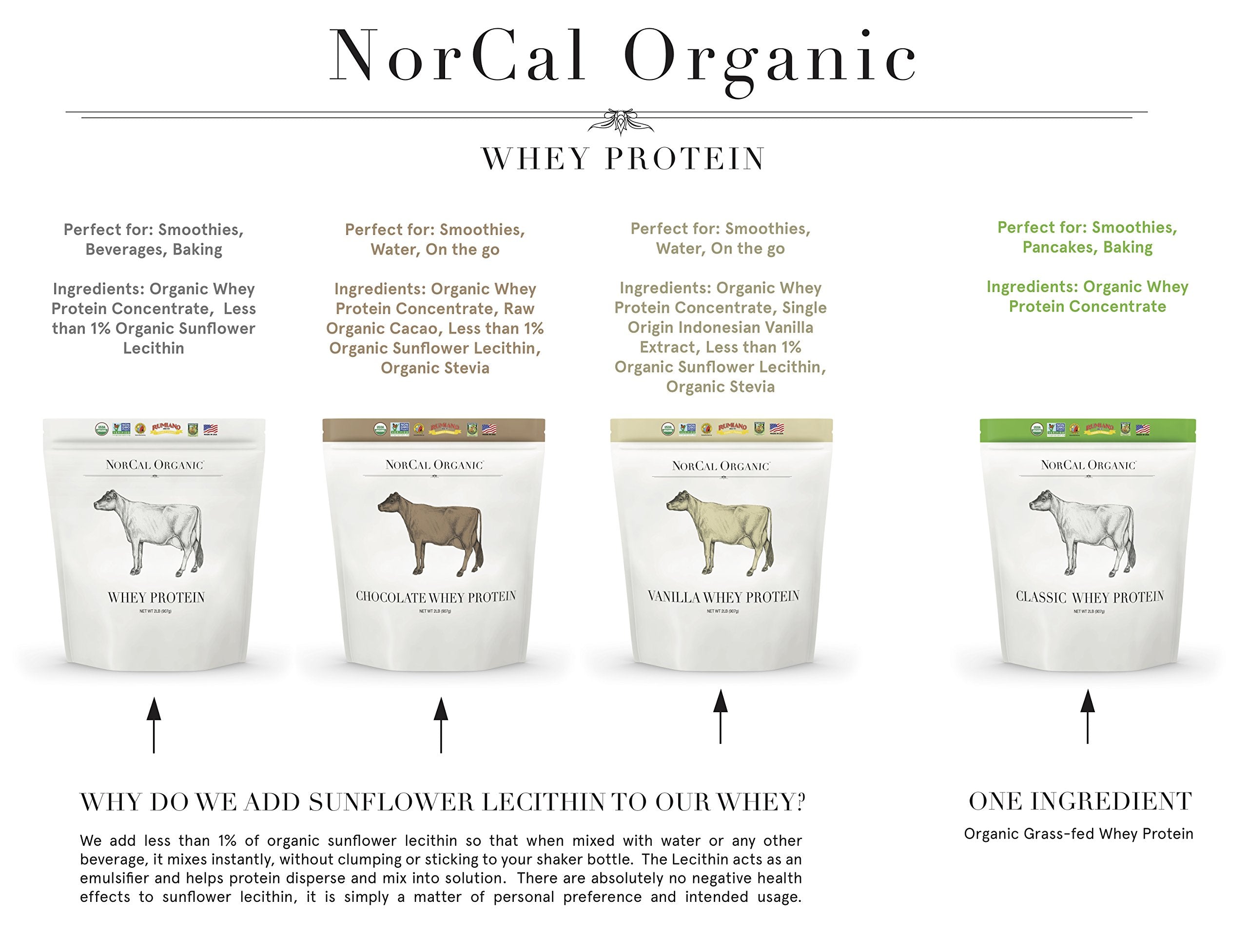 NorCal Organic Chocolate Whey Protein - 2lbs | 100% USA Grass-Fed, USDA Certified - AB Mystery