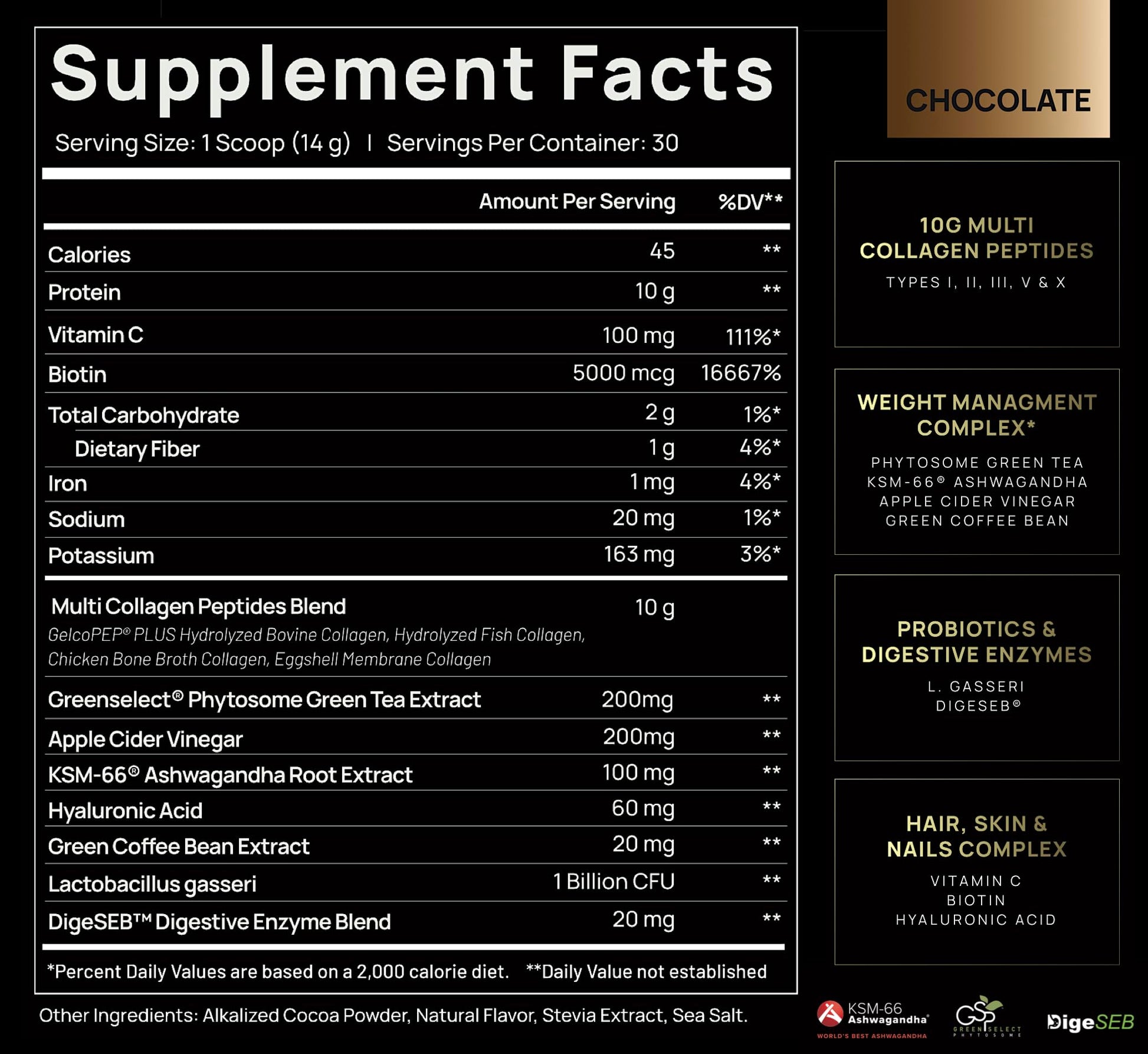 TERRA ELMNT Premium Chocolate Multi Collagen Powder for Women Weight Management - AB Mystery