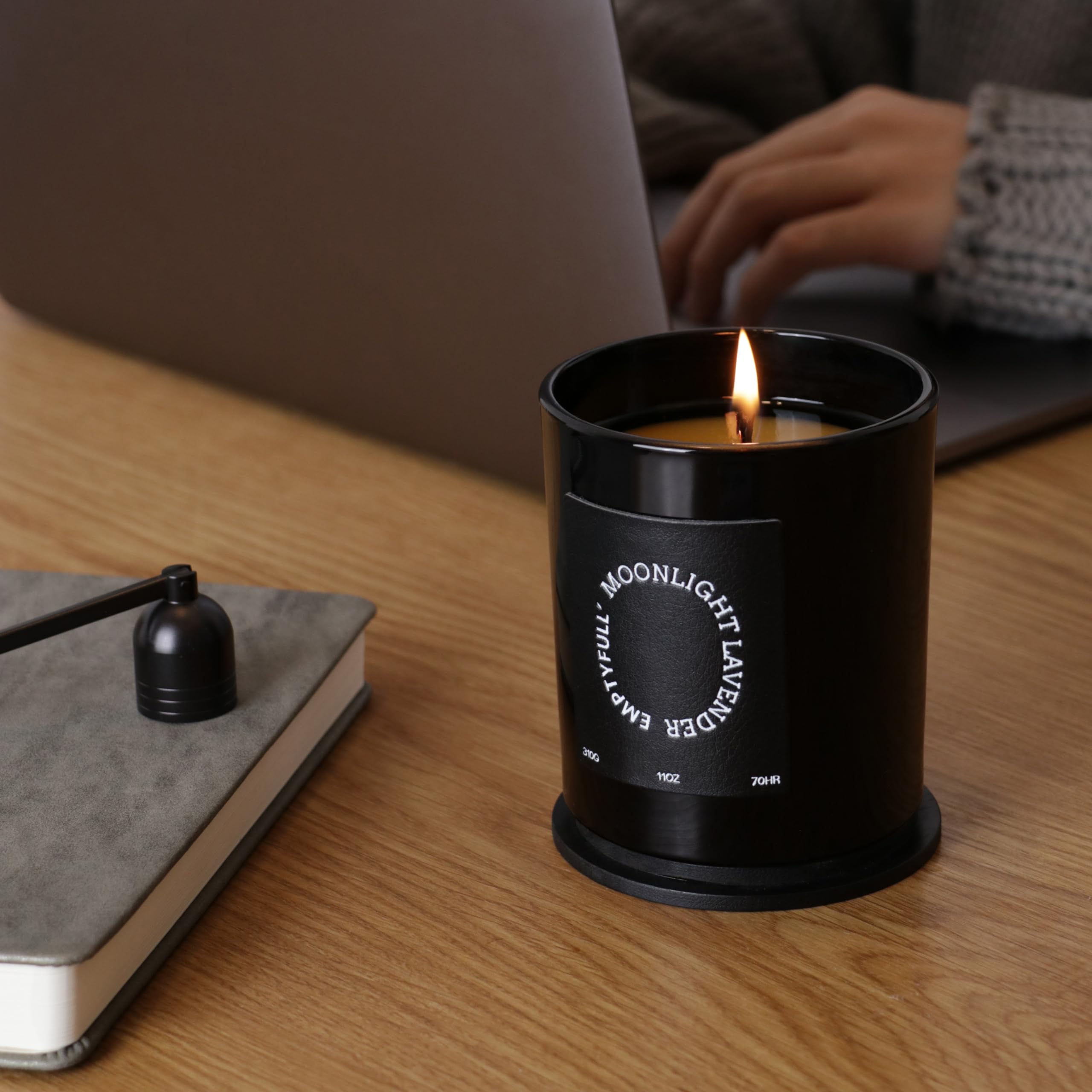 EMPTYFULL Lavender Scented Candles, Wood Wick, 11 oz Large Candle, Natural Soy Candles - AB Mystery