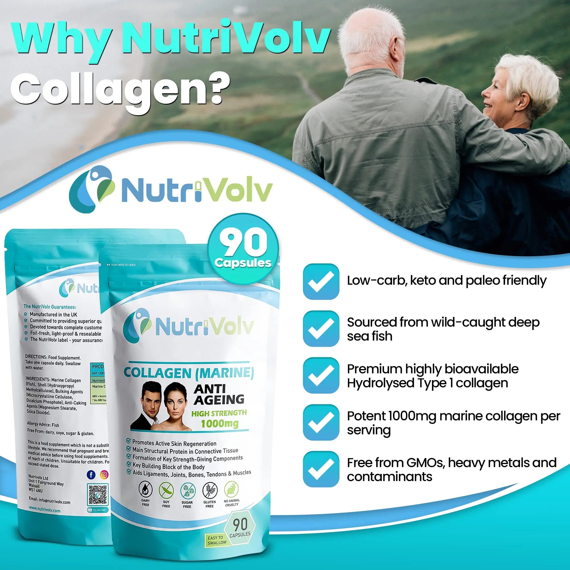 Nutrivolv Collagen Marine (1000mg) Supplement for Skin , Anti Ageing Nutrivolv