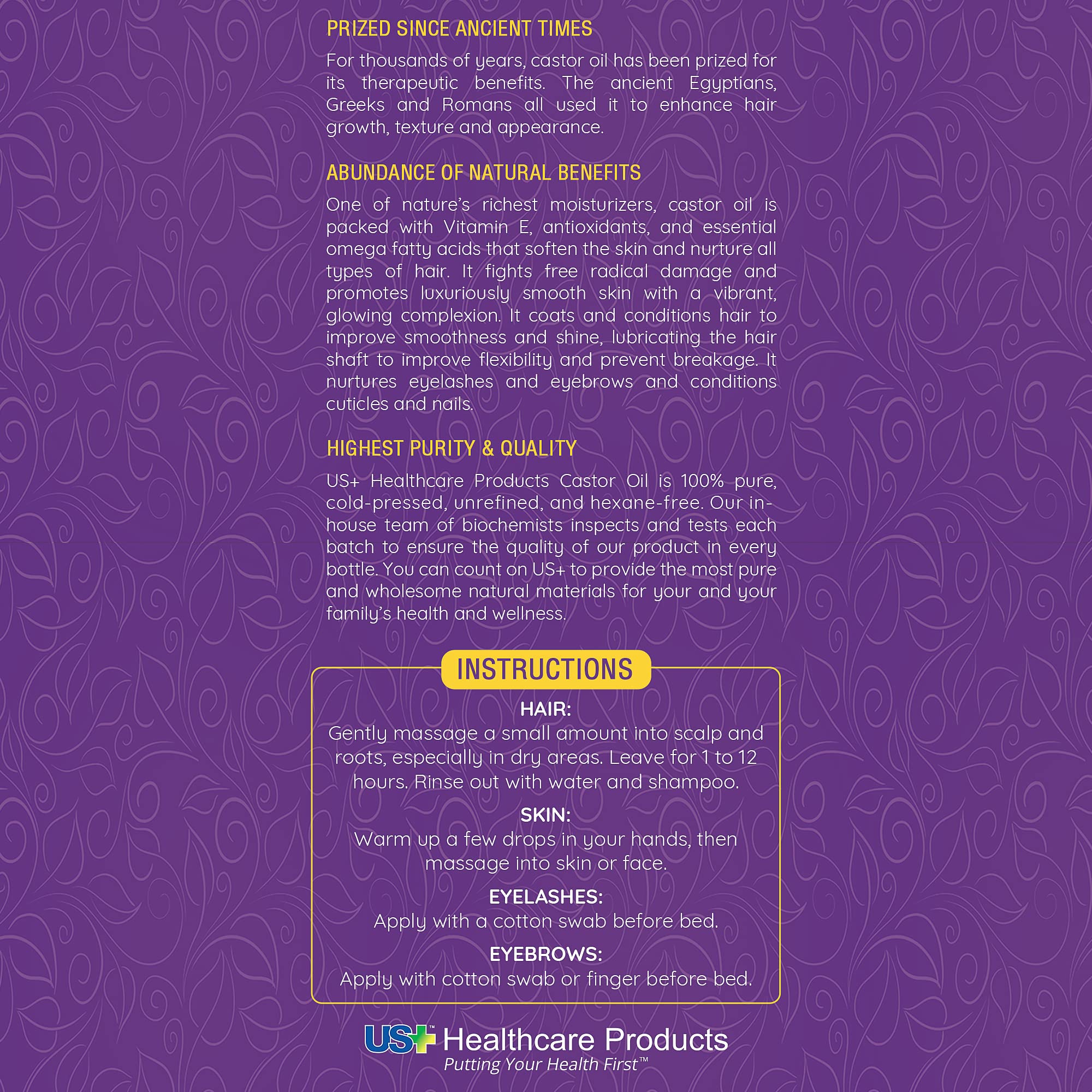 Us+ 20oz 100% Pure Castor Oil - Cold-pressed, Unrefined, Hexane-free - USP Grade - Premium Quality - AB Mystery