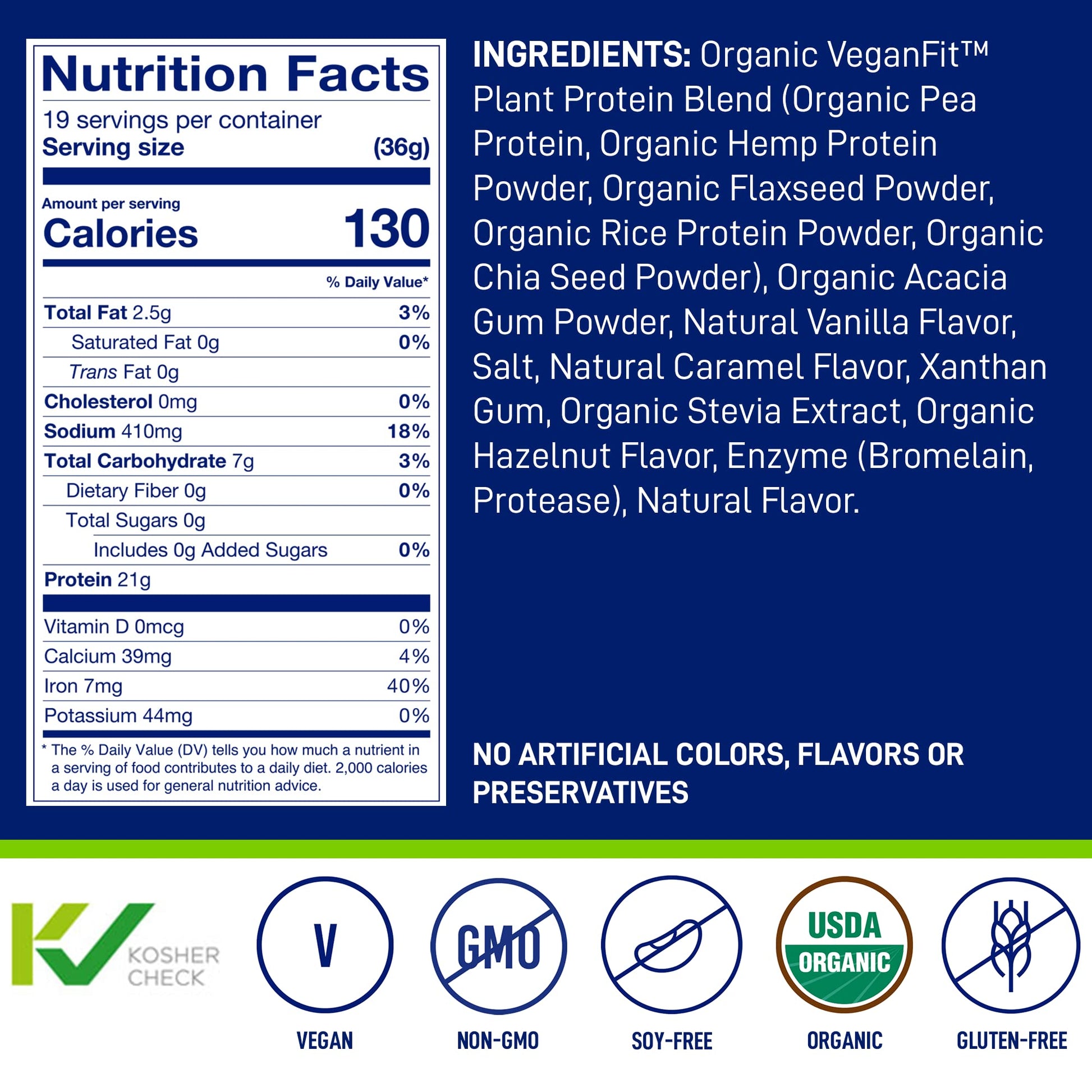 LeanFit Organic Plant-Based Protein, Natural Vanilla Flavor, 21g Vegan Protein, 19 Servings - AB Mystery