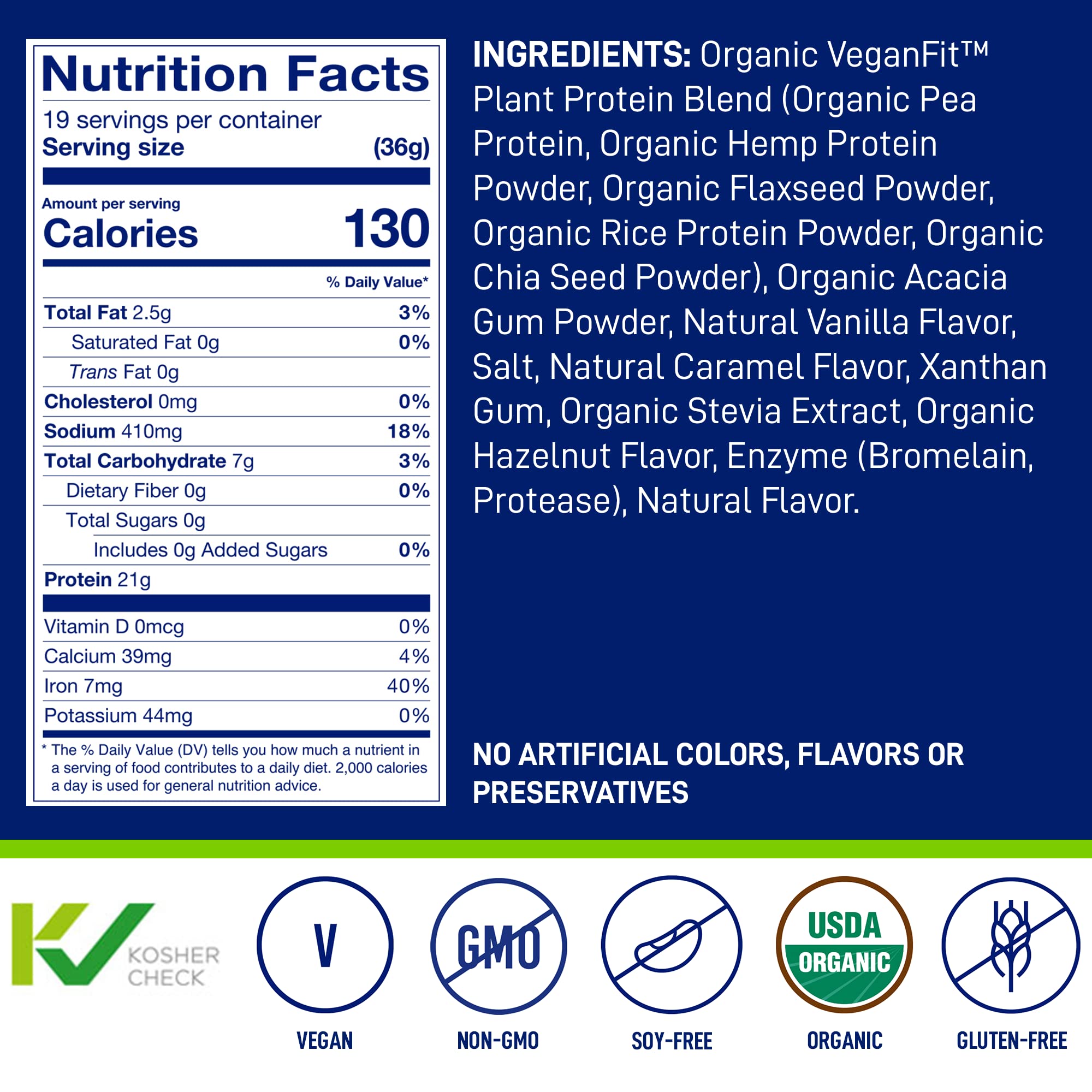 LeanFit Organic Plant-Based Protein, Natural Vanilla Flavor, 21g Vegan Protein, 19 Servings - AB Mystery