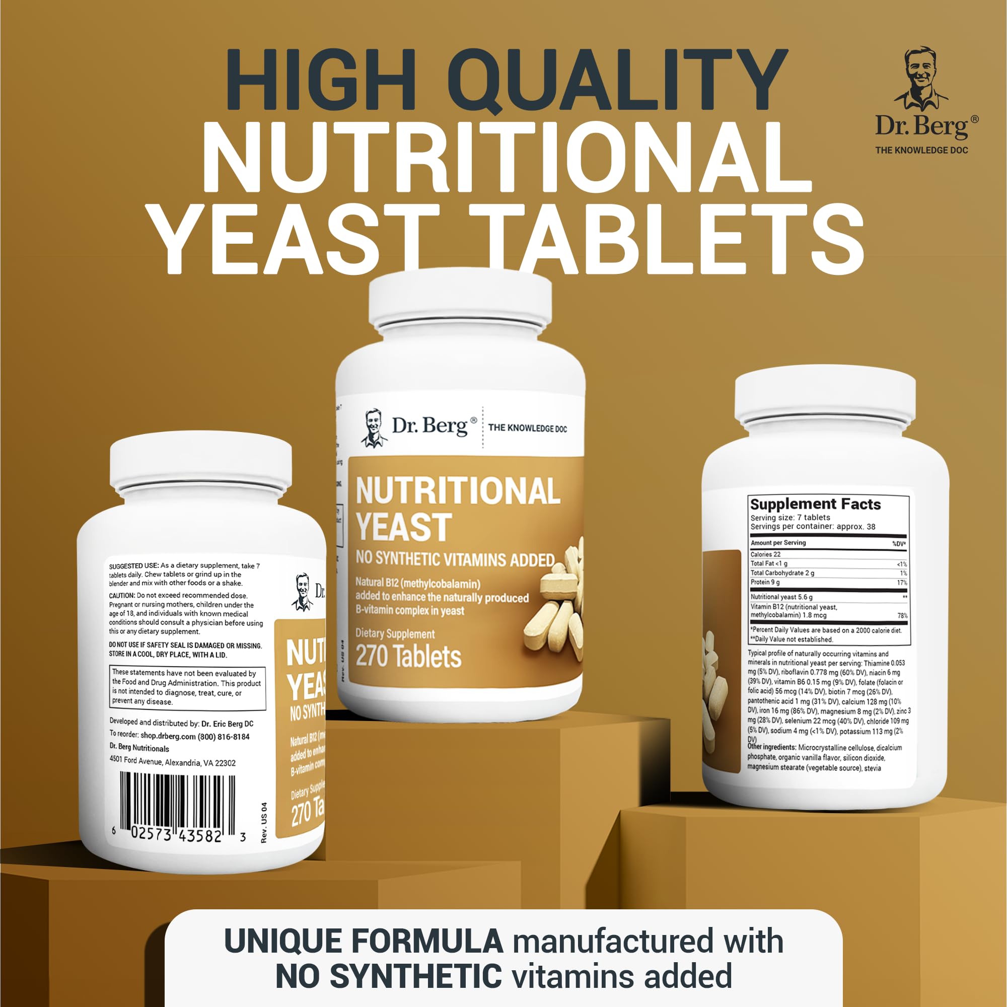 Dr. Berg Nutritional Yeast Tablets – Natural B12 Added - All 8 B Vitamin Complex – Organic - AB Mystery