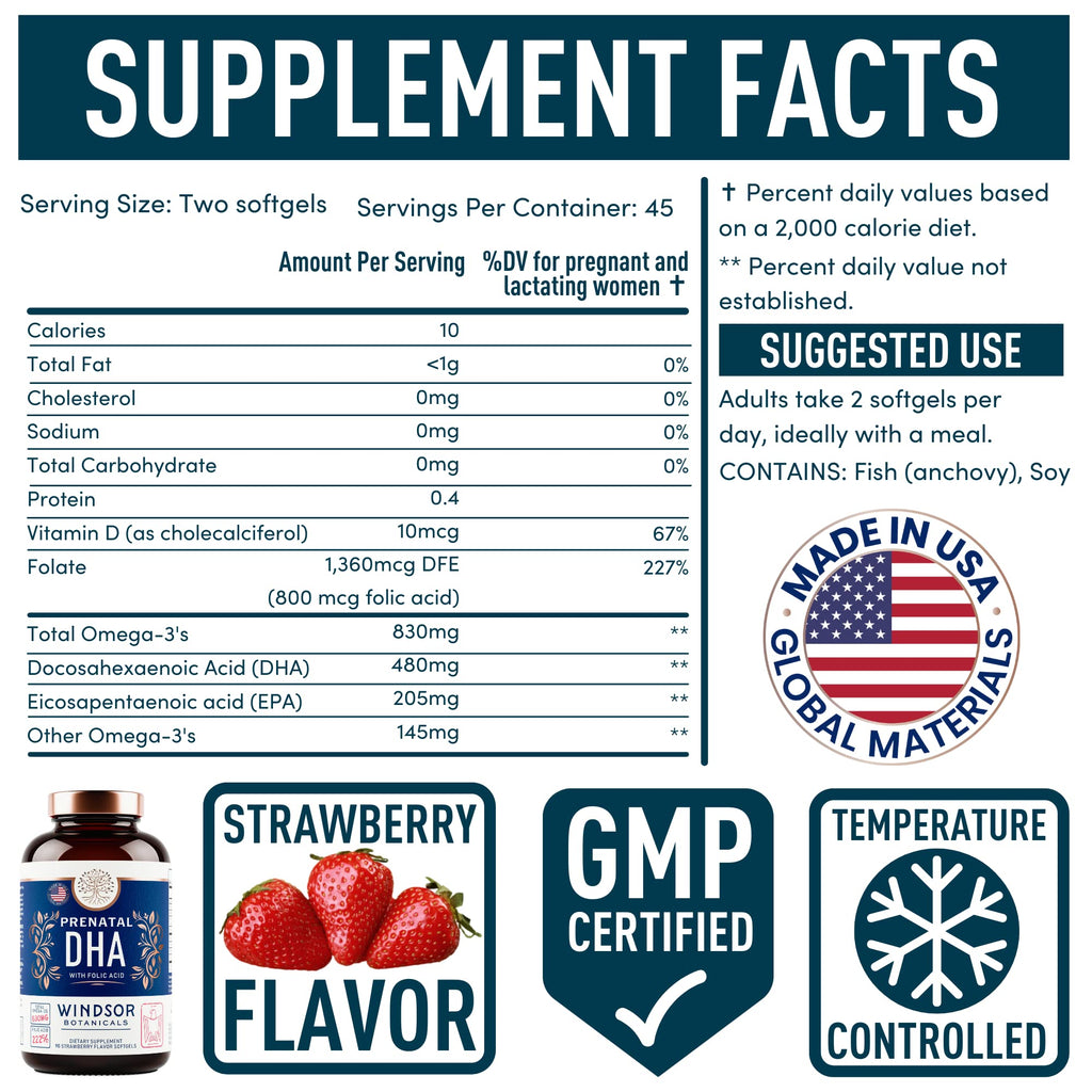 Prenatal Vitamins with DHA and Folic Acid - Fetal Development and Pregnancy Support WINDSOR BOTANICALS