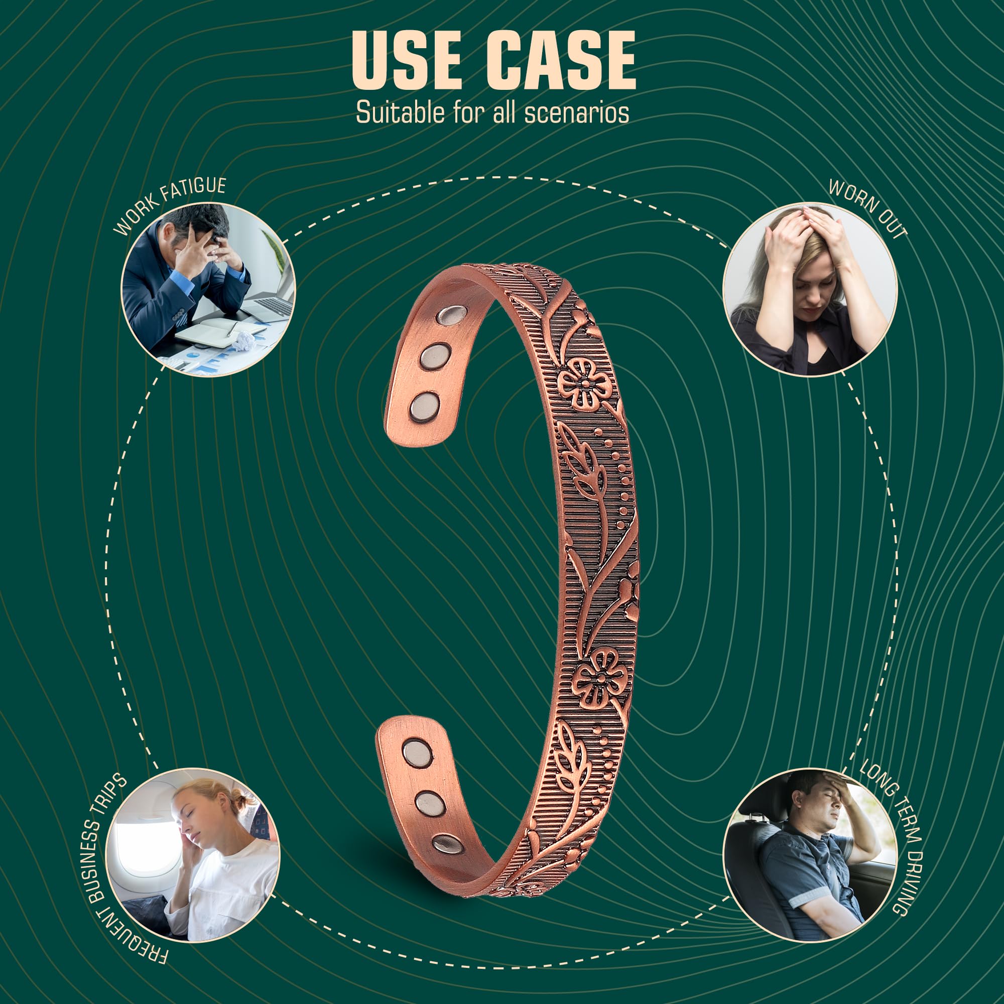 FASCIO Copper Bracelets and Copper Ring for Women Men,Adjustable Magnetic Lymphatic - AB Mystery