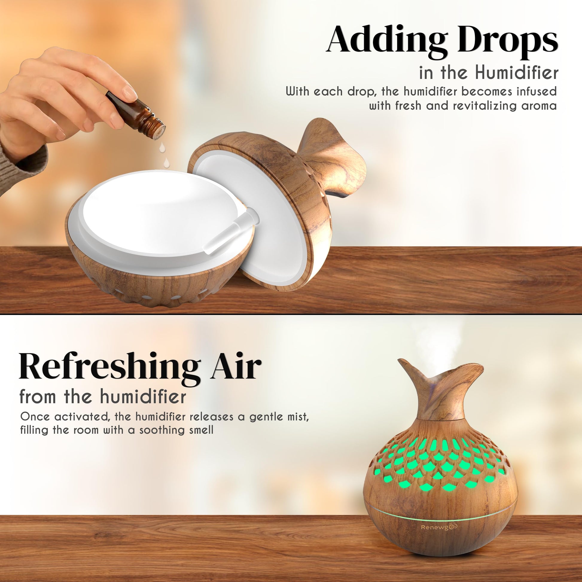 Aroma Diffuser for Essential Oils, Ultrasonic Aromatherapy Flower Oil Diffuser, Modern Cool Mist - AB Mystery
