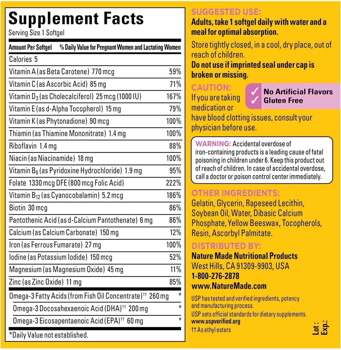 Nature Made Prenatal with Folic Acid + DHA, 200mg Prenatal Vitamin and Mineral Supplement Generic
