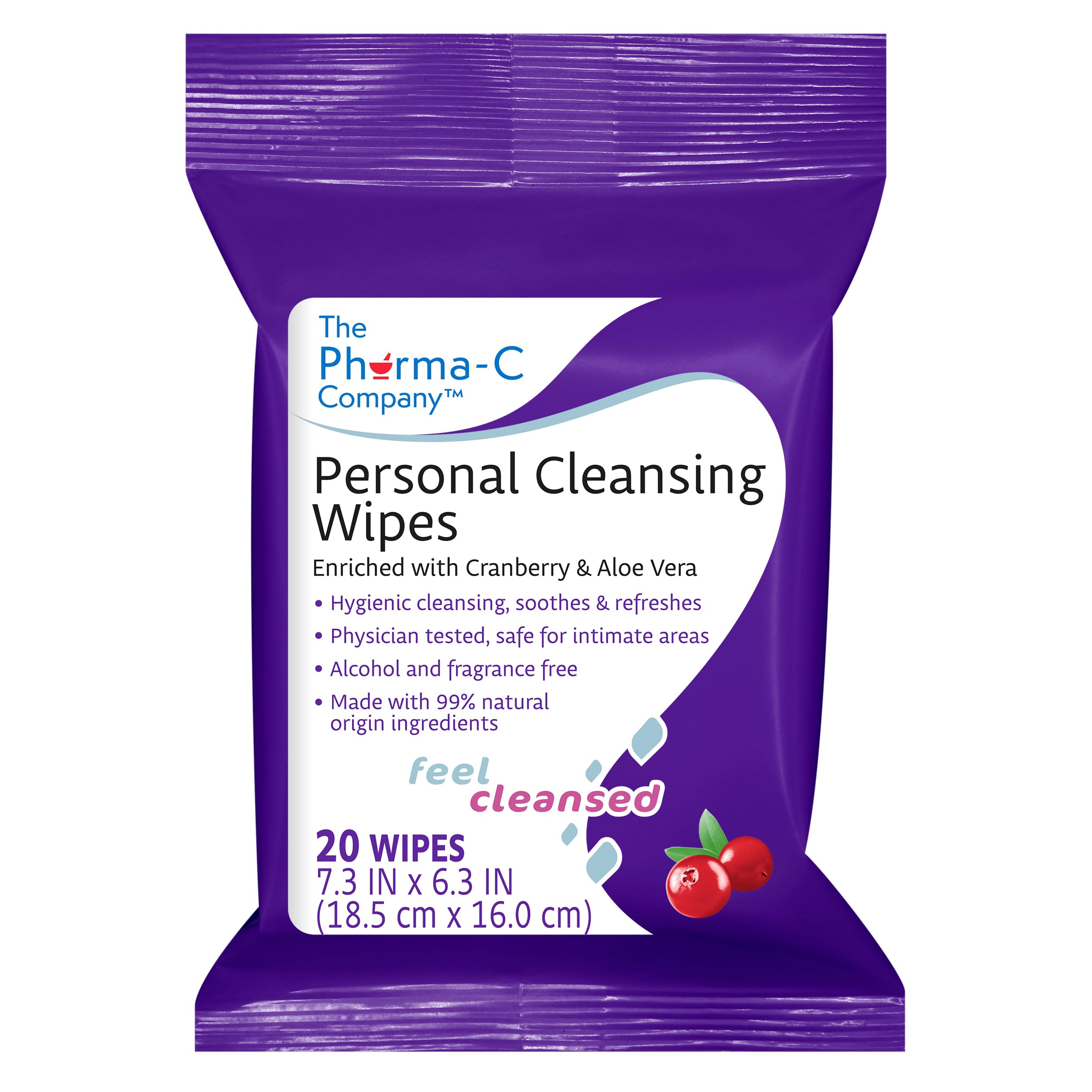 The Pharma-C Company Personal Cleansing Wipes [2 packs of 20 wipes] - Enriched with Cranberry & Aloe Vera - AB Mystery