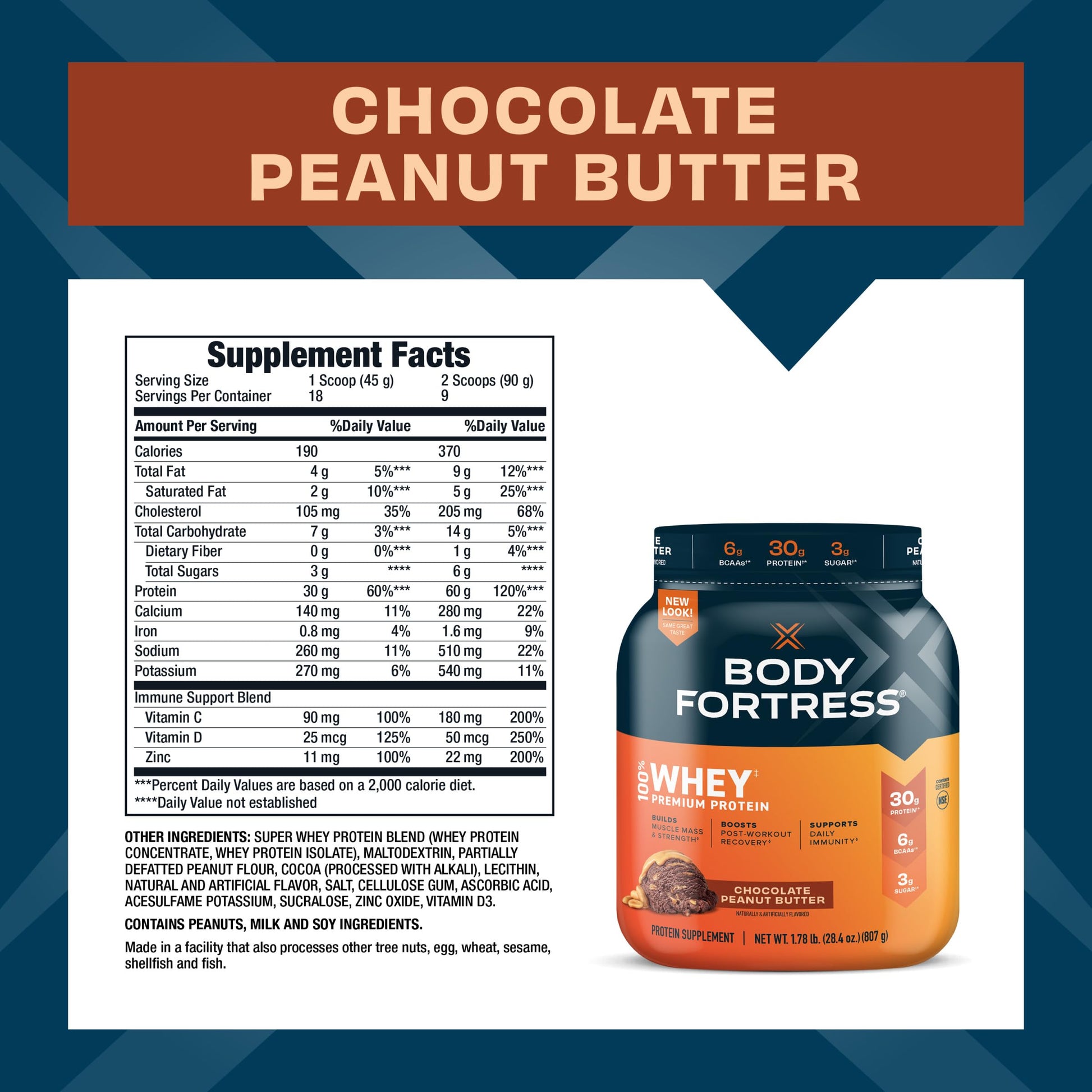 Body Fortress 100% Whey, Premium Protein Powder, Chocolate Peanut Butter, 1.78lbs - AB Mystery
