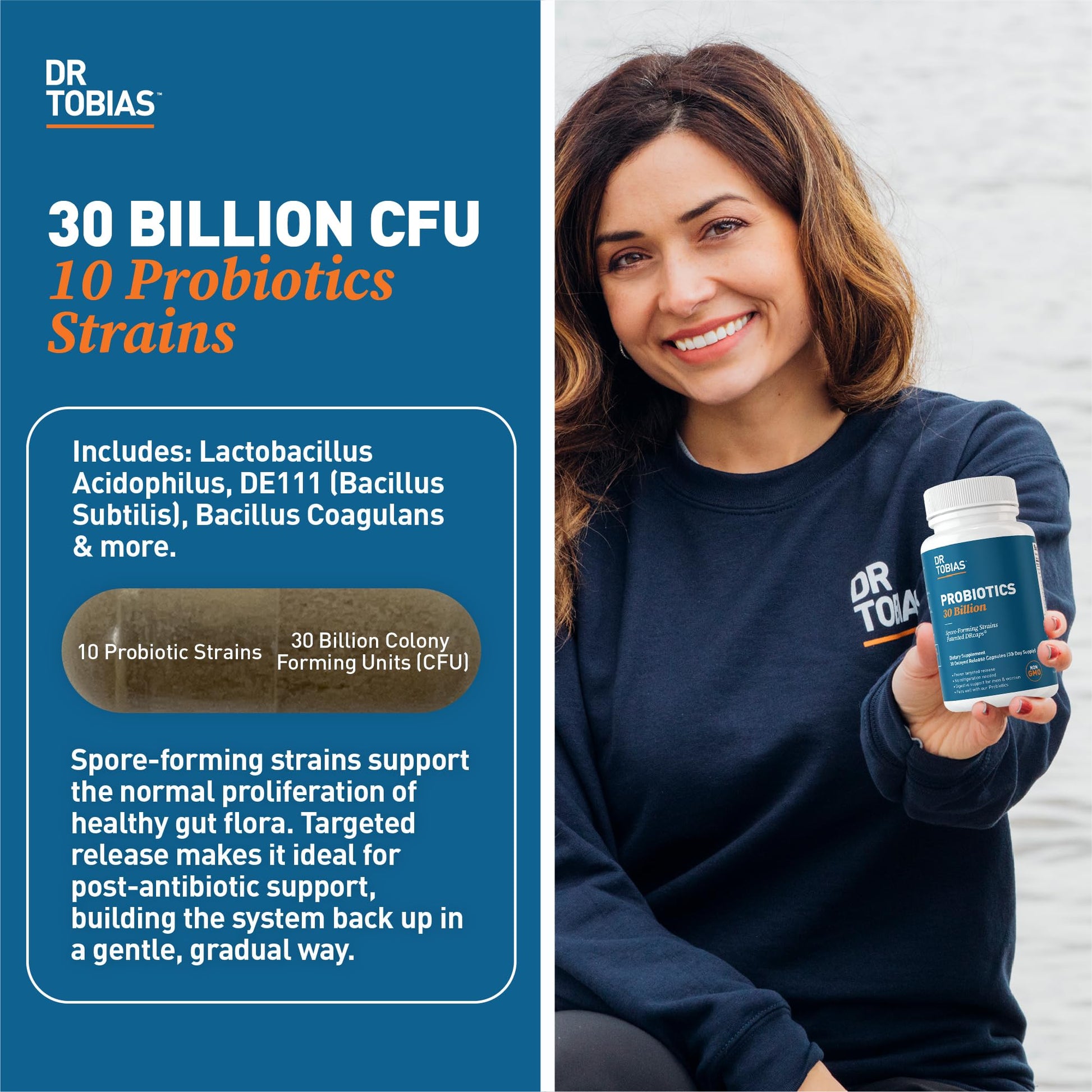 Dr. Tobias Probiotics 30 Billion, 10 Strains, 30 Billion CFU's, Targeted Release Probiotics - AB Mystery