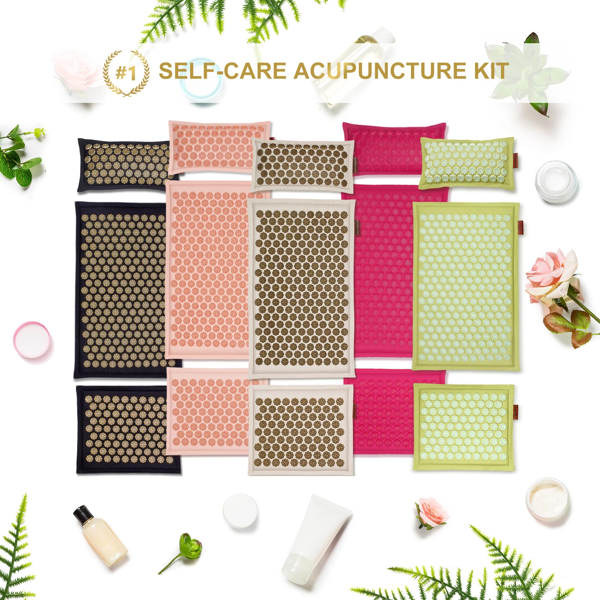 UNMERA Acupressure Mat and Pillow Set,Natural Premium Linen & Coconut Fiber Filling - AB Mystery