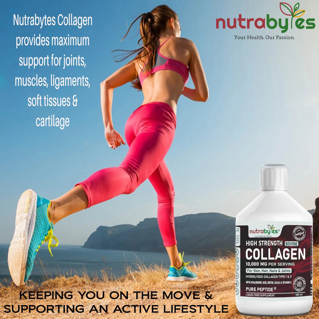 Collagen Liquid 10000mg, Hydrolysed Peptides | Hyaluronic Acid, Biotin, Silica, Vitamin C, Vitamin B12 NUTRABYTES