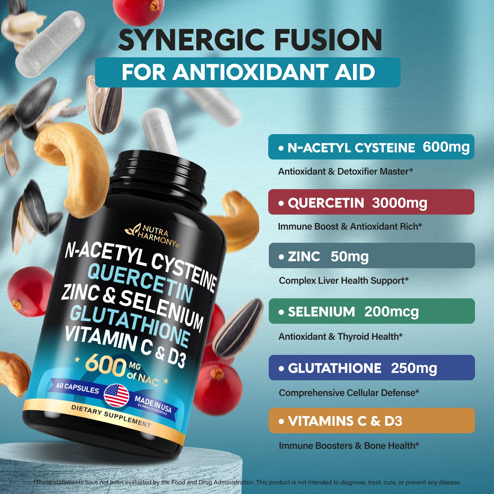 NAC 600 mg Supplement | Quercetin | Zinc | Glutathione | Selenium | Vitamin C & D3 - AB Mystery