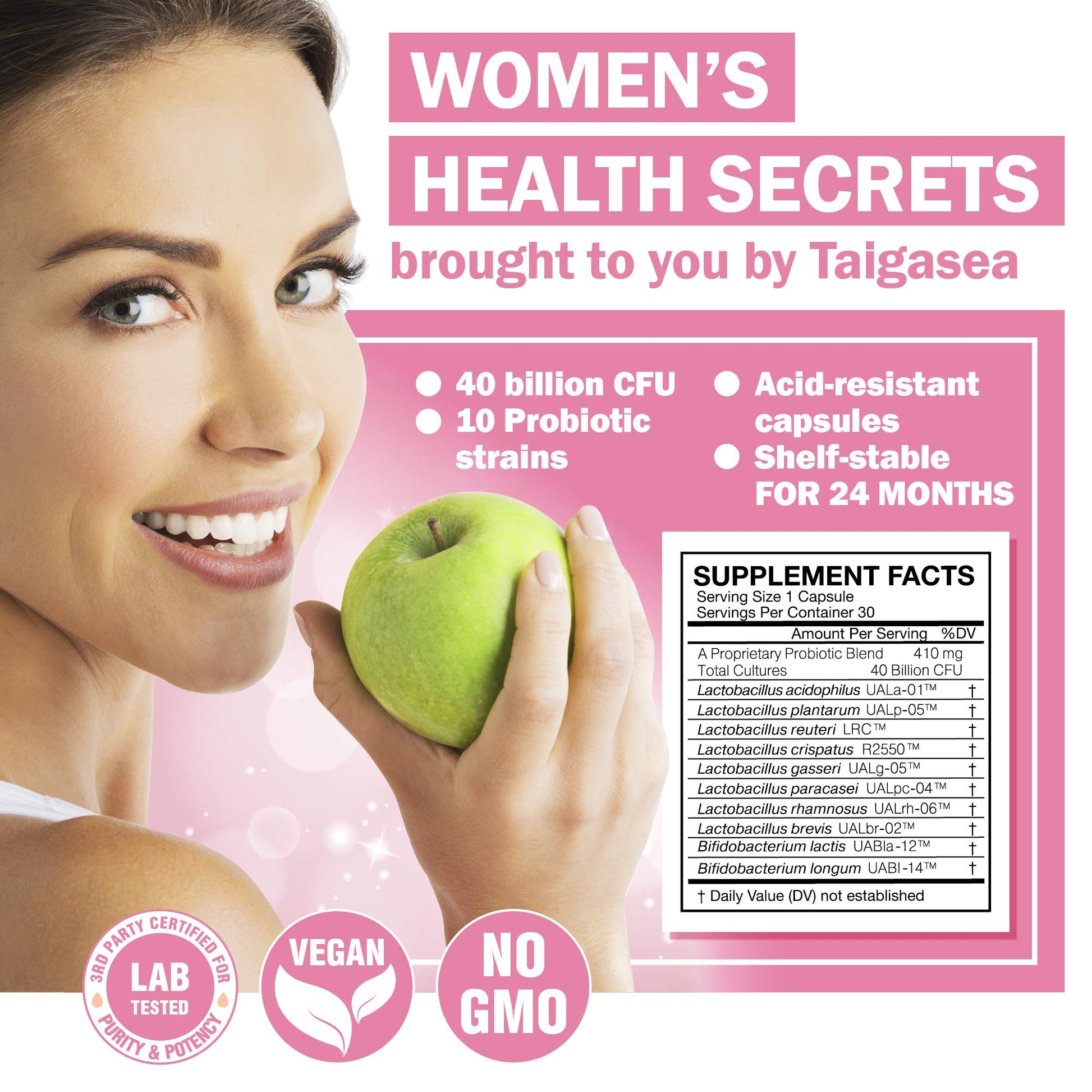 TAIGASEA Probiotics for Women, 40 Billion CFU, 10 Strains for Yeast Control, Vaginal and Urinary Tract Health - AB Mystery