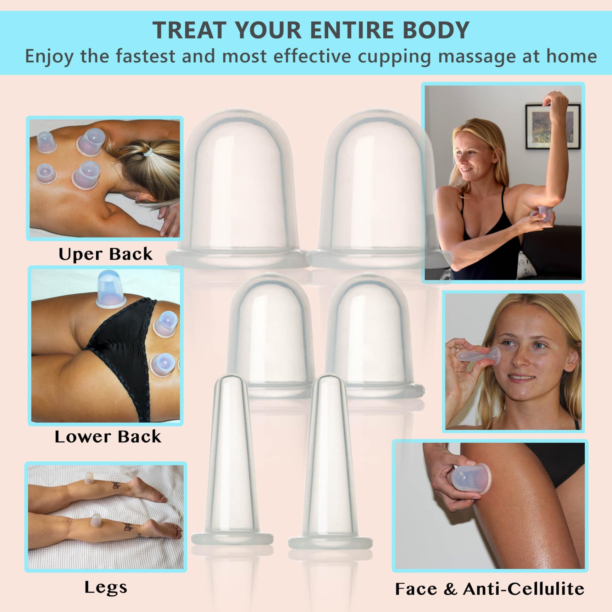 Cupping Kit for Massage Therapy - by DoSensePro, Cupping Set of 6 Professional Silicone Cups - AB Mystery