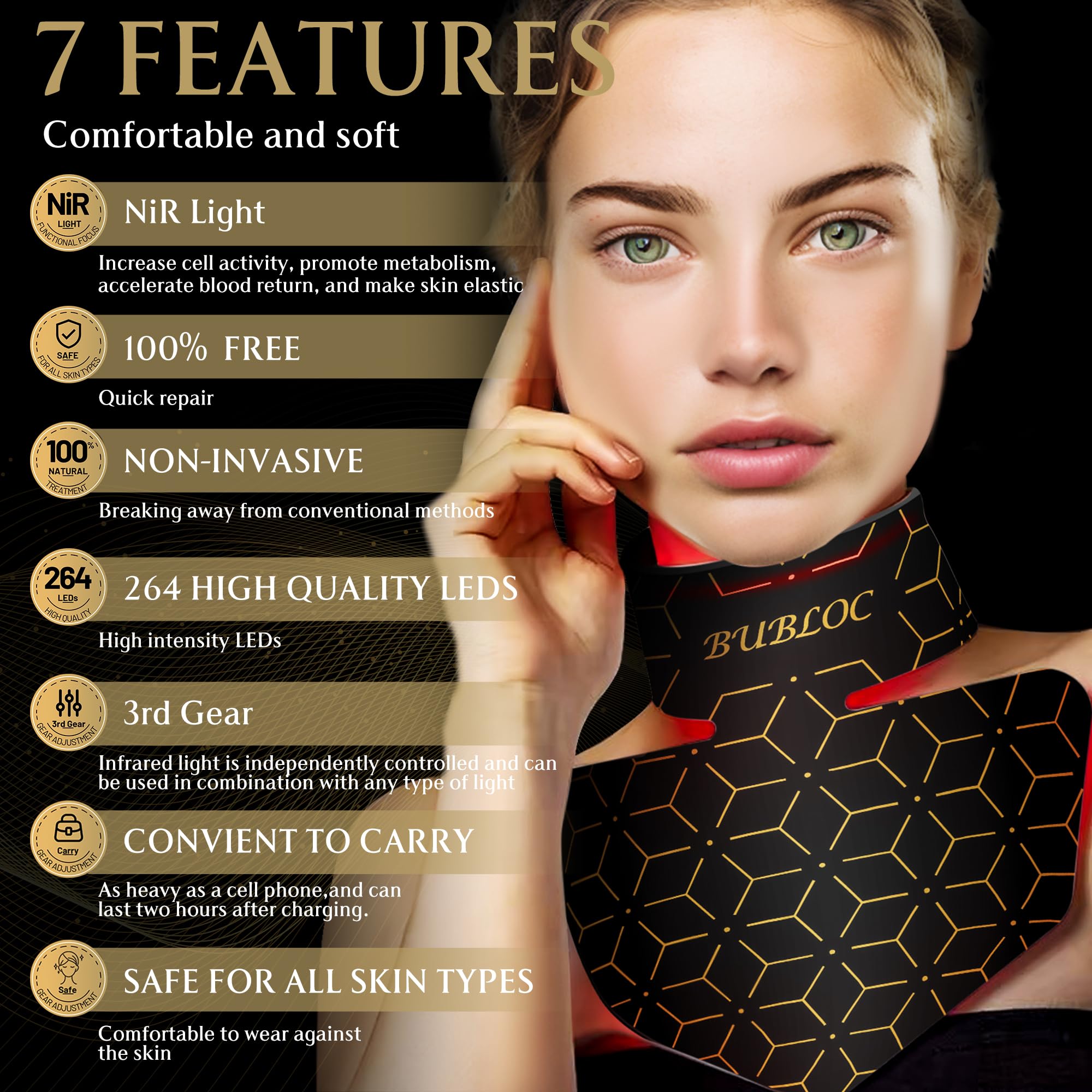 Upgraded Red Light Therapy Mask for Neck & Décolleté, 850 nm Wireless Infrared Light Therapy Suitable - AB Mystery