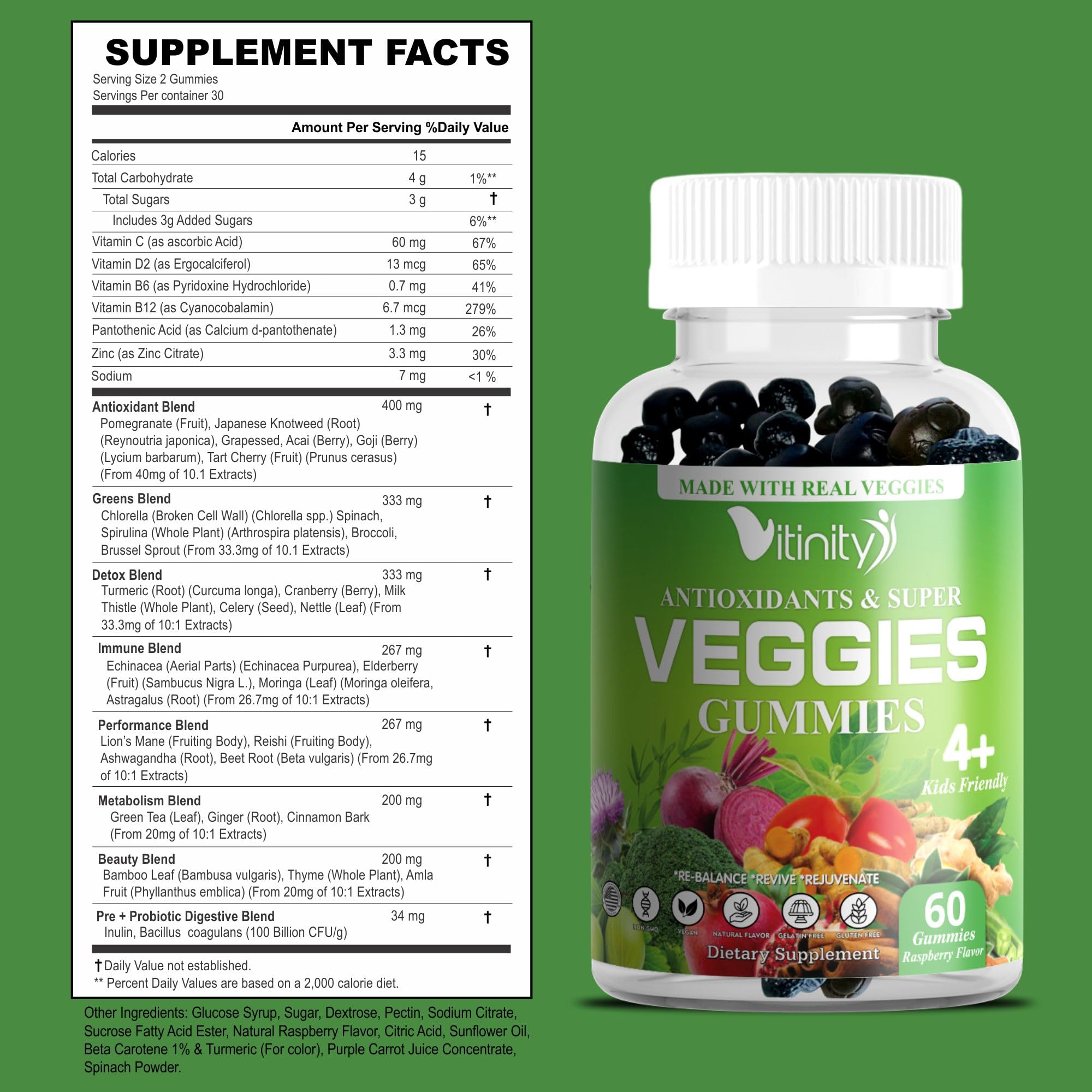 VITINITY Made with Real Super Veggies Delicious Gummy Supplement,Men,Women & Kids - AB Mystery