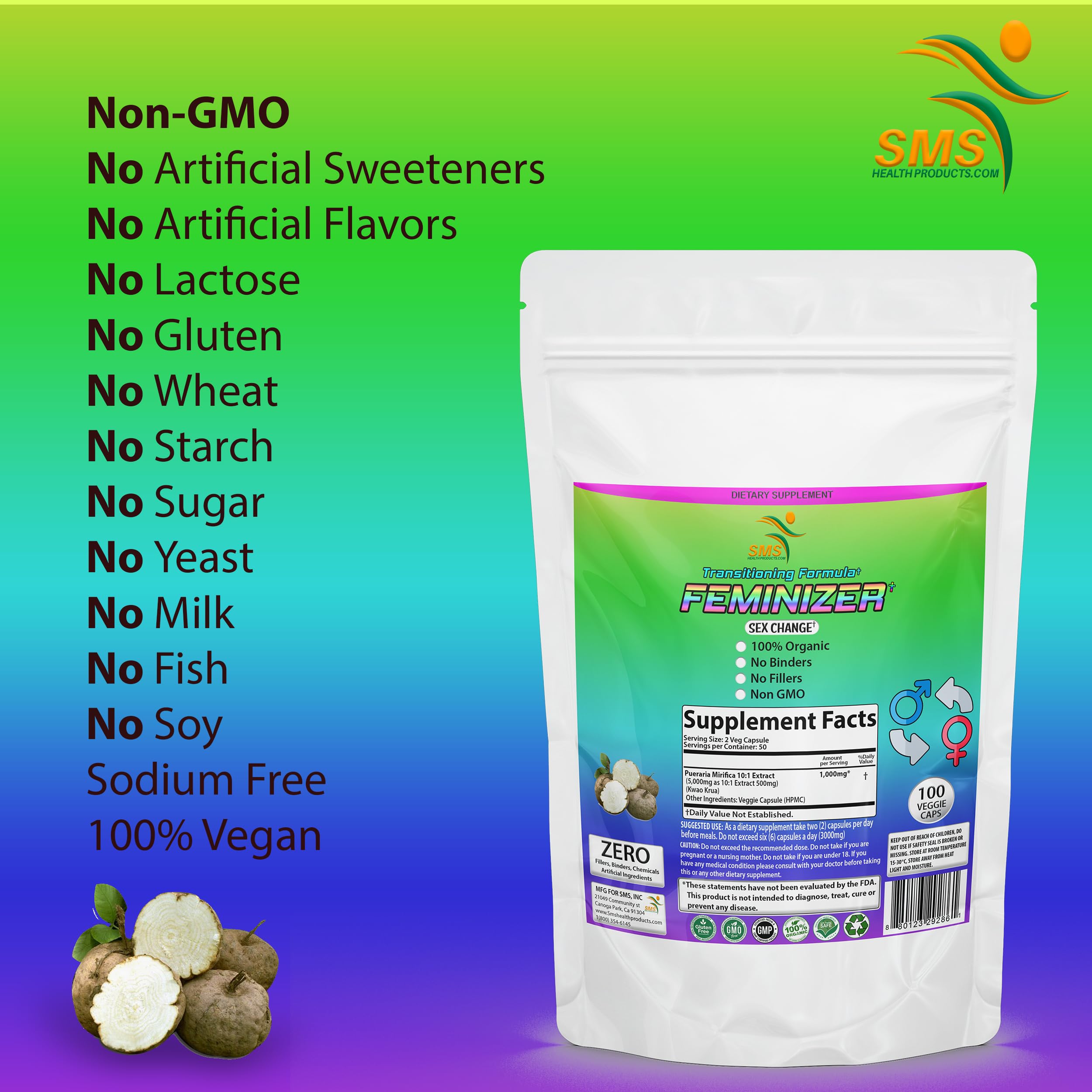 Feminizer Sex Change Pills by SMS, 100 Veggie Caps Pueraria Mirifica 1,000mg Pure - AB Mystery