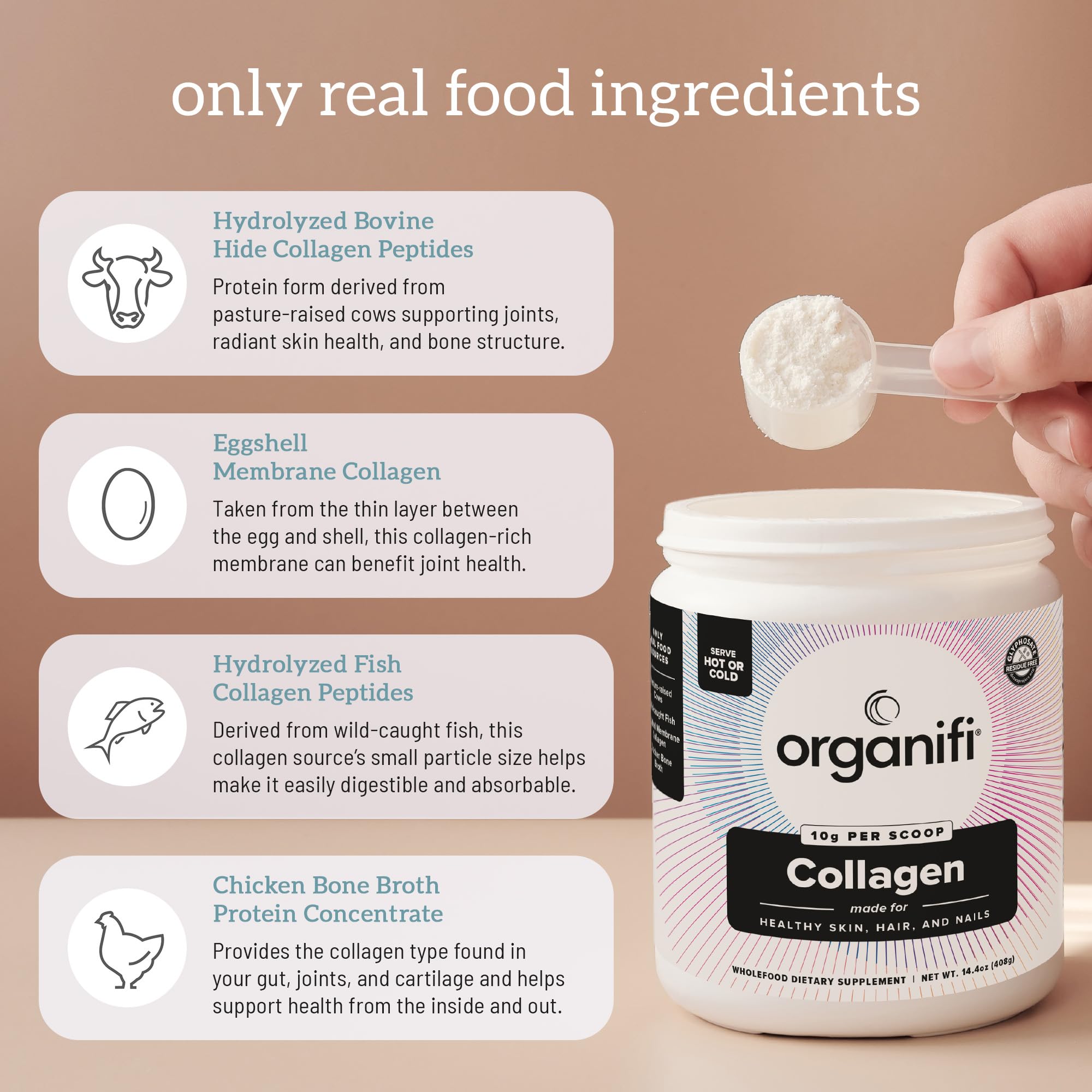 Organifi Unflavored Collagen Powder - Supports Stronger Skin, Nail, and Hair, 40 Servings - AB Mystery